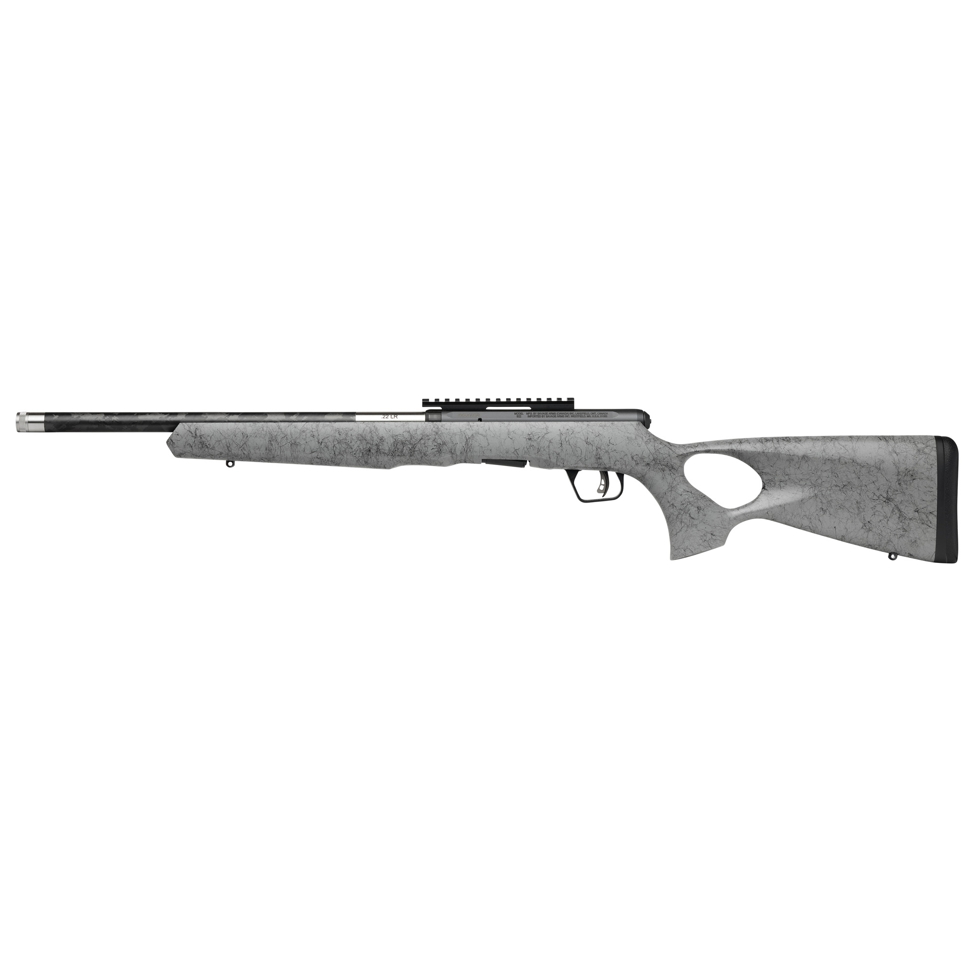 Savage A22 Timberlite Thumbhole 18″ 22 LR 10rd – Black, Gray