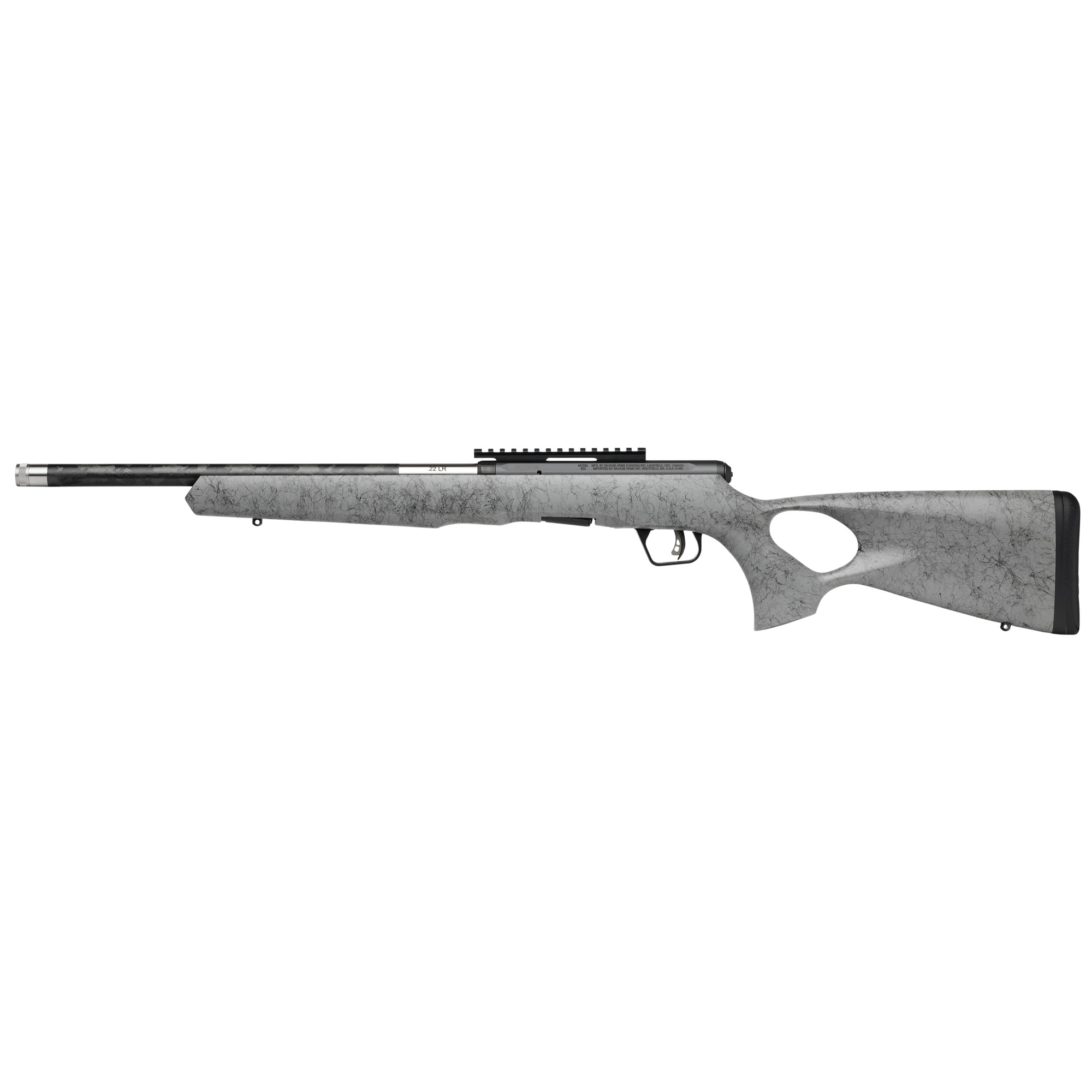 Savage B22 Timberlite Thumbhole 18″ 22 LR 10rd – Black, Gray