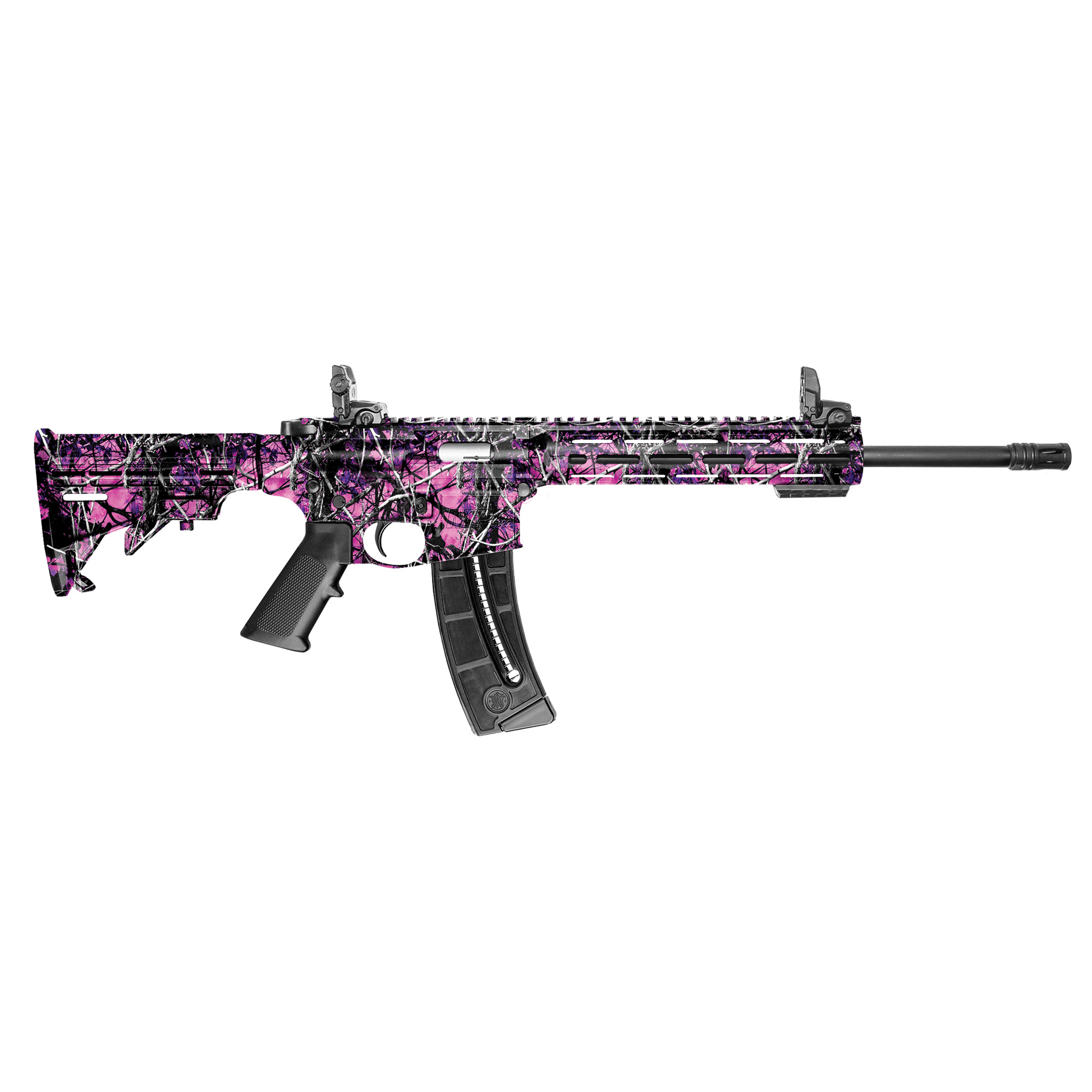 Smith & Wesson M&P15-22 AR 16.5″ 22 LR 25rd Front/Rear Flip Sights – Muddy Girl Camo