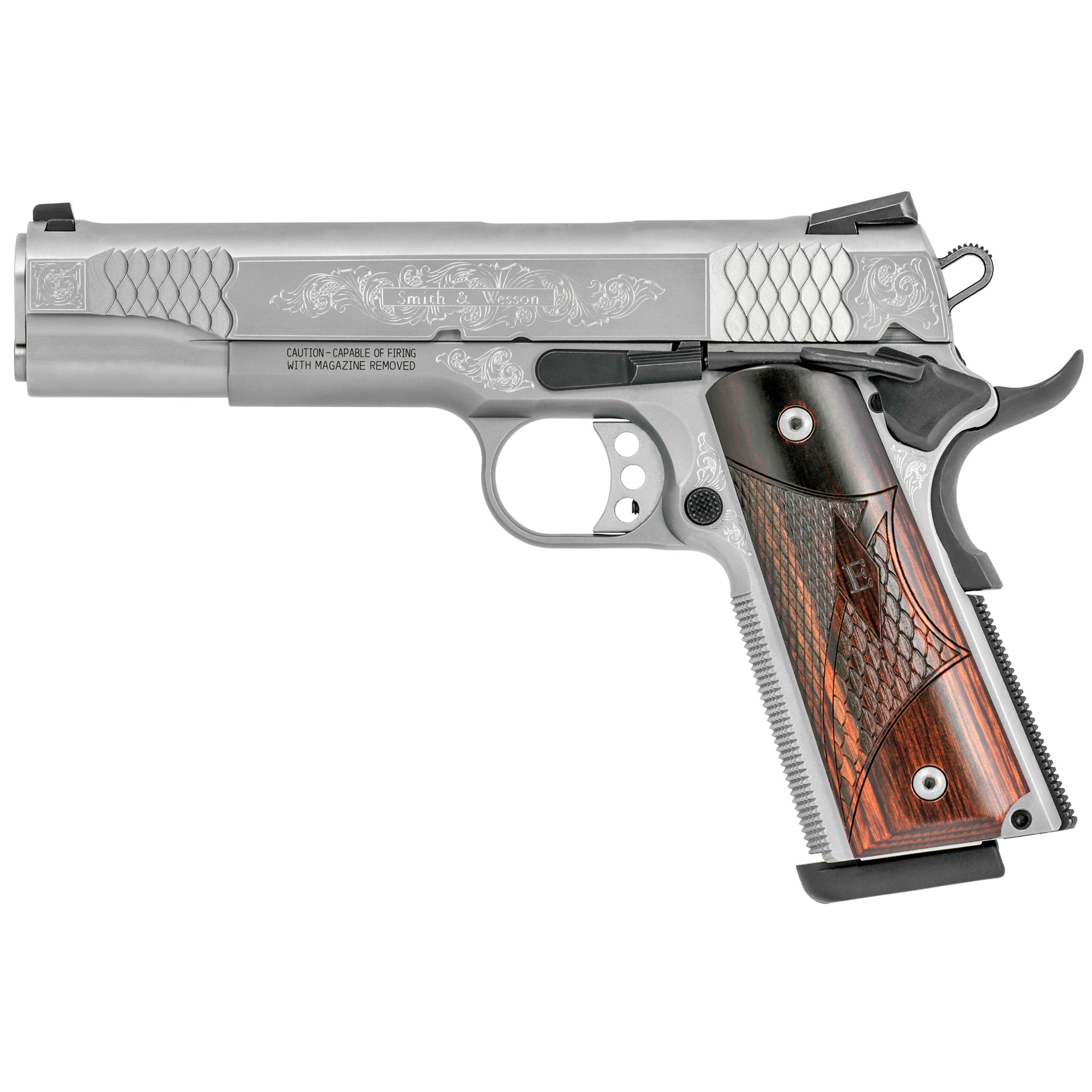 Smith & Wesson Engraved 1911 5″ 45 ACP 8rd Fixed Sights – Silver