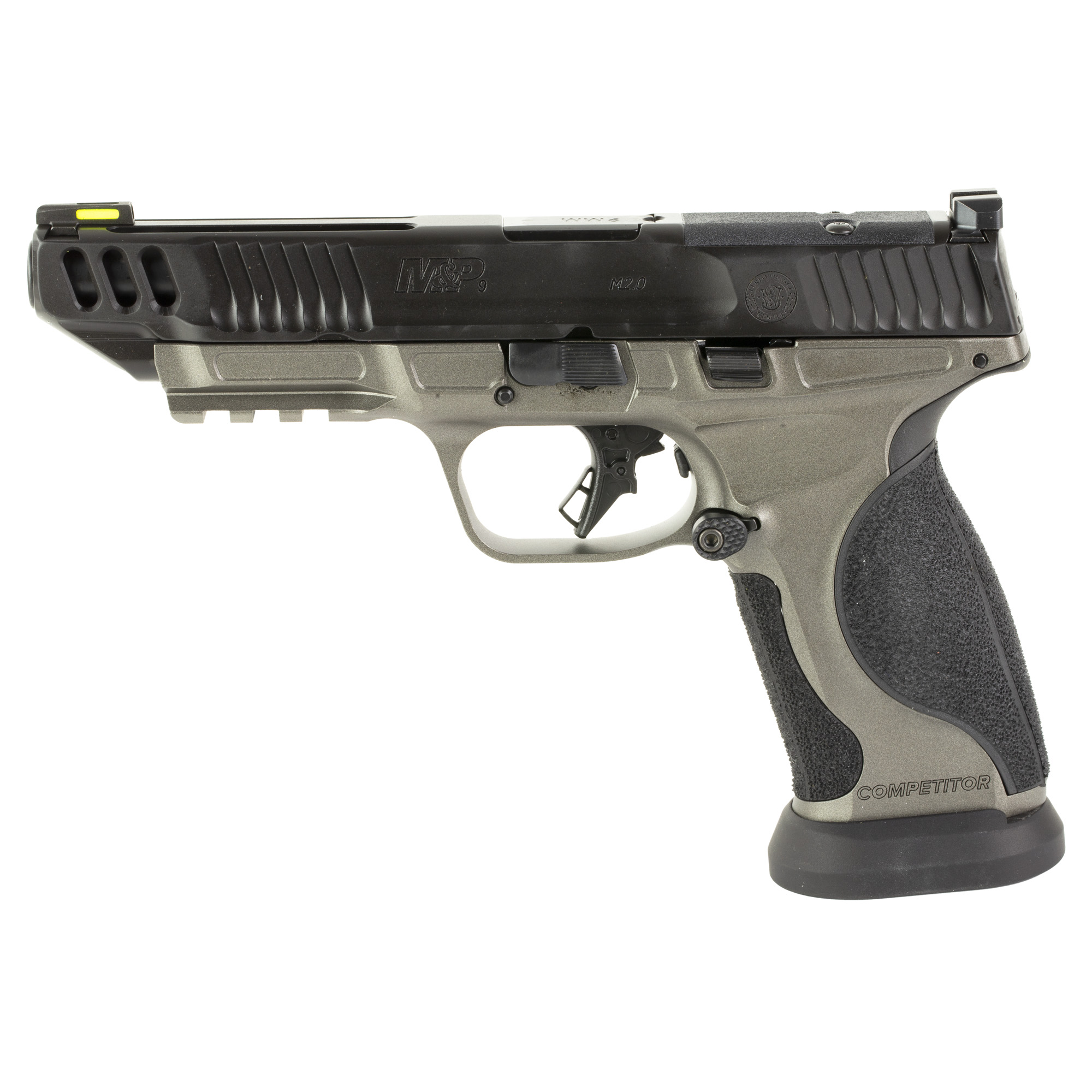 Smith & Wesson M&P M2.0 Competitor Striker Fired 5″ 9mm 17rd Fiber Optic Front Sight – Gray, Black