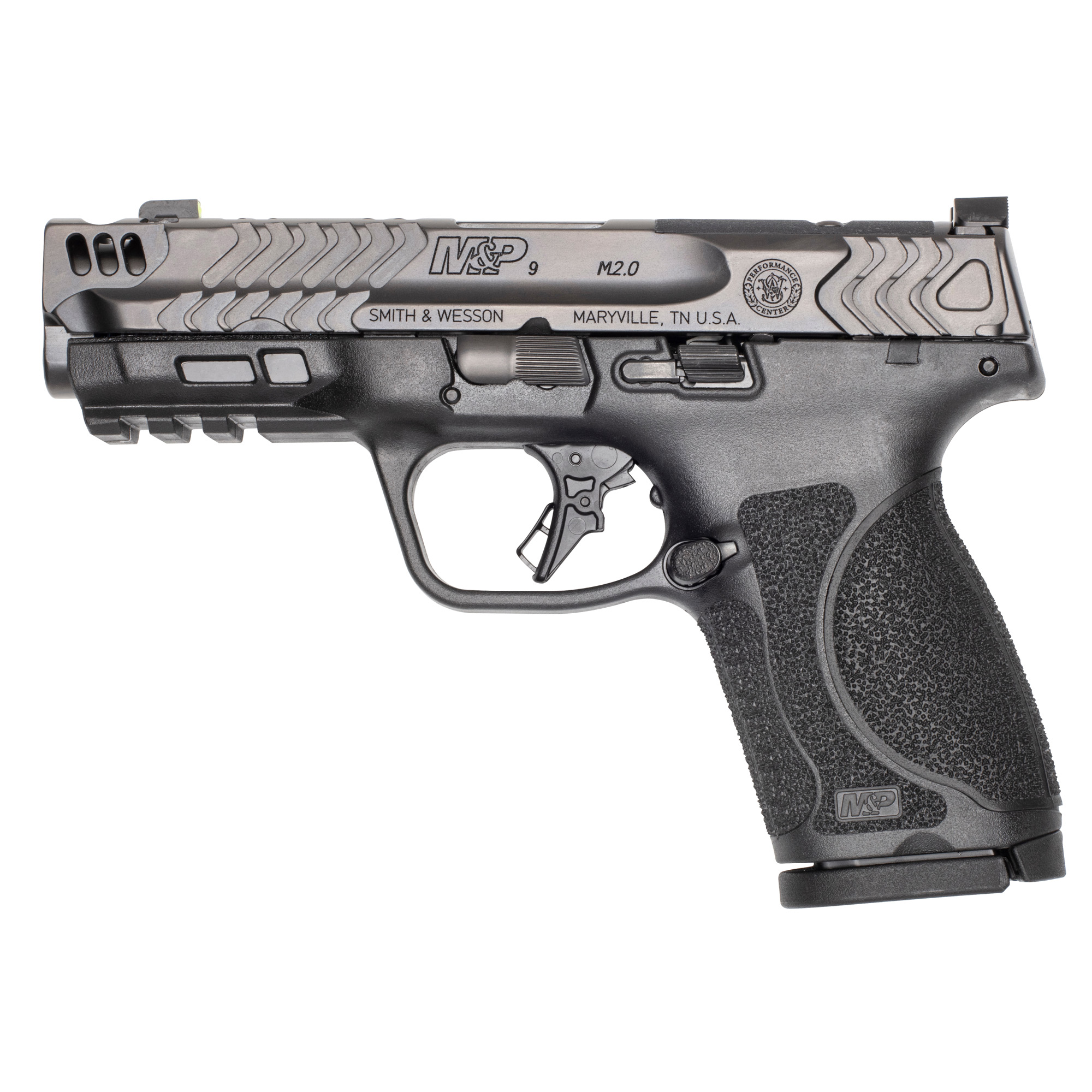 Smith & Wesson M&P M2.0 Striker Fired 4.22″ 9mm 15rd Night Sight Front Only – Gray, Black