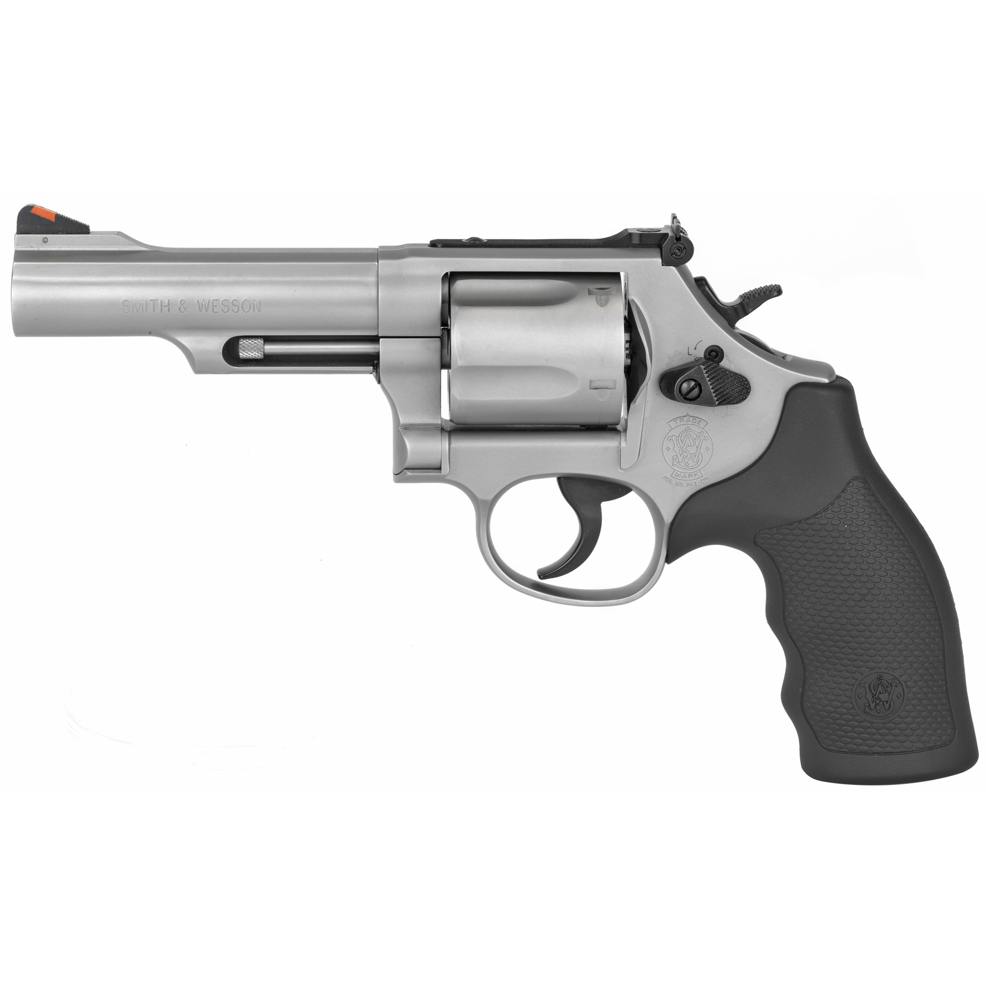 Smith & Wesson 69 Double Action 4.25″ 44 Magnum 5rd Red Ramp/White Outline – Silver