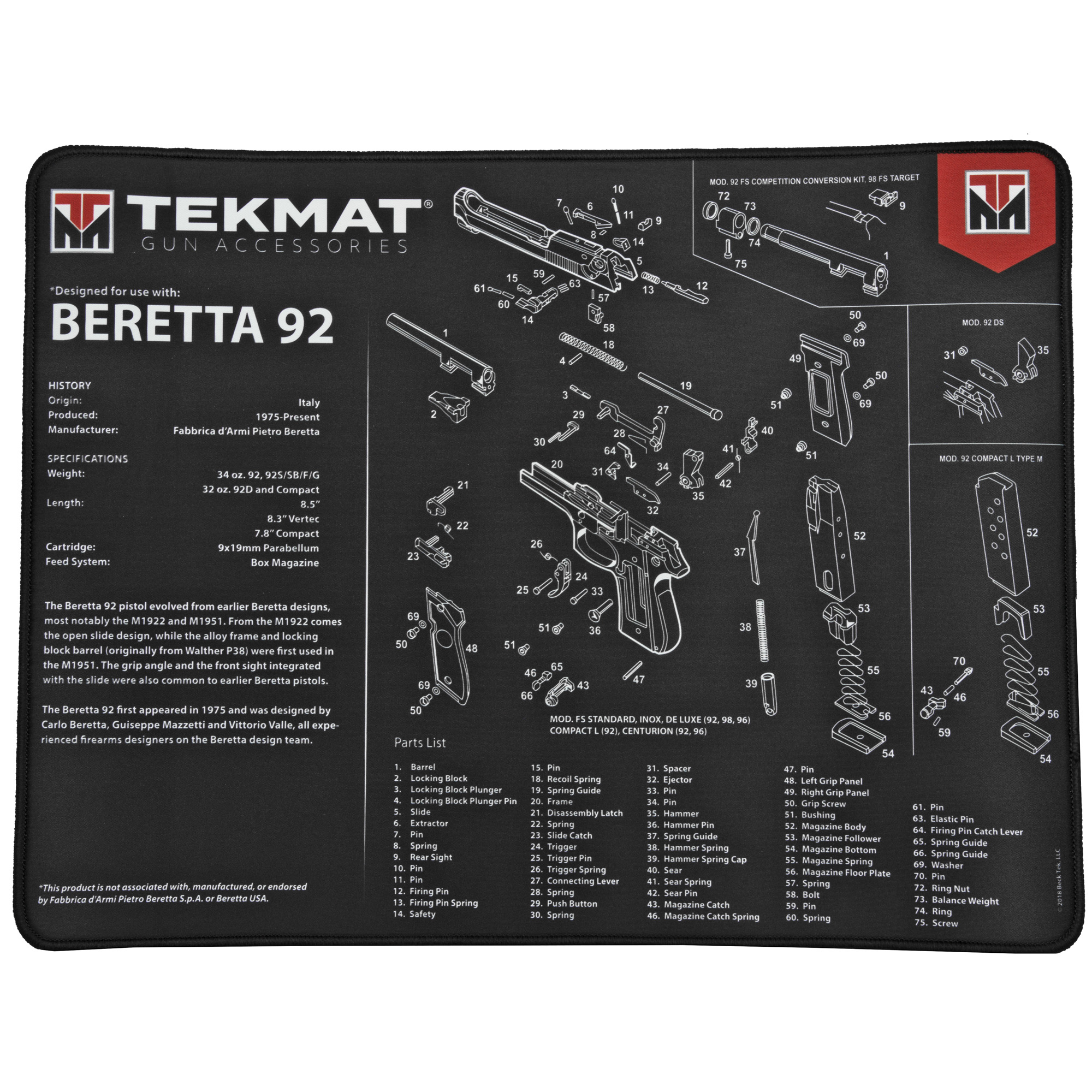 TekMat Beretta 92 Ultra20 15″x20″