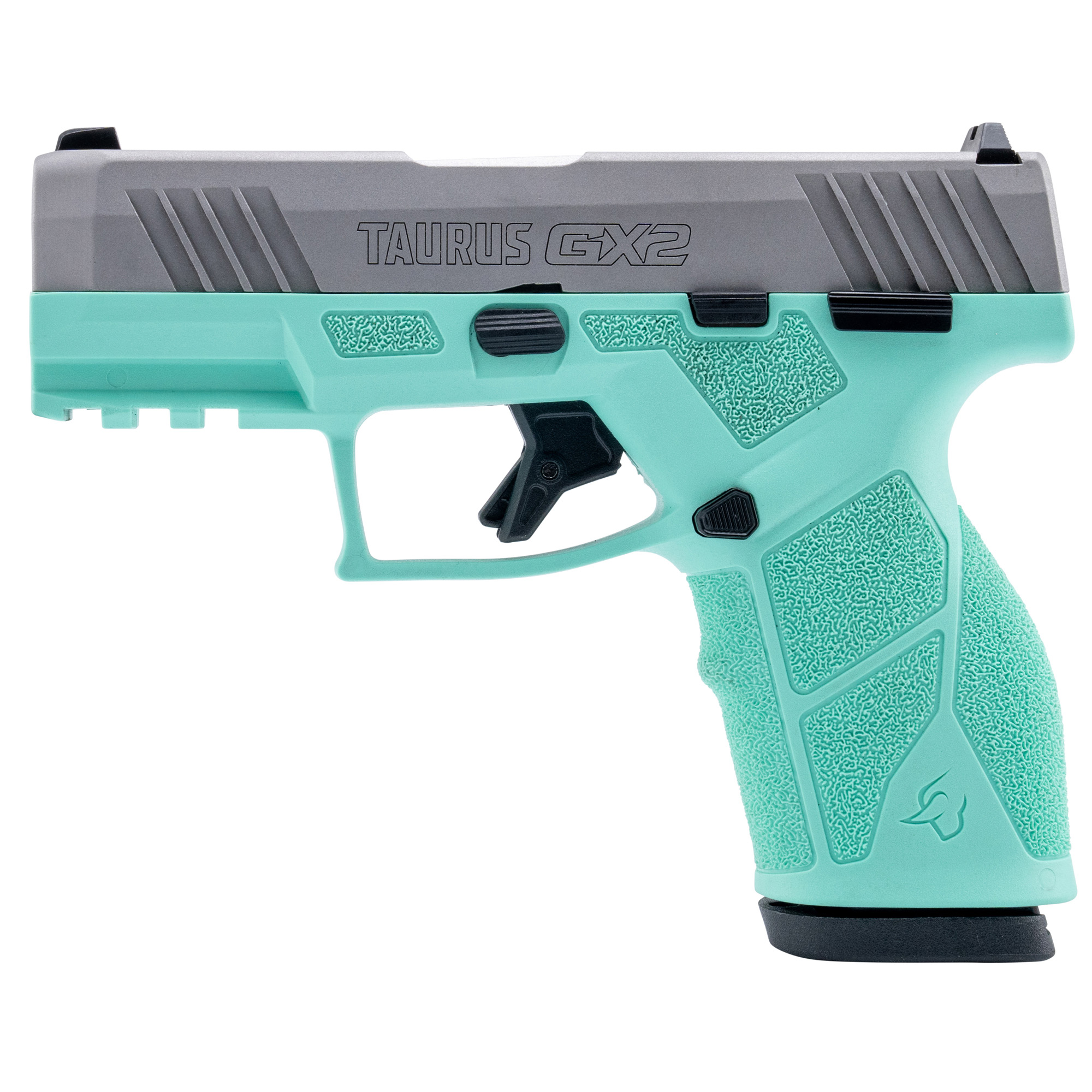 Taurus GX2 Striker Fired 3.38″ 9mm 13rd Blade Front/Adjustable Rear – Cyan, Silver