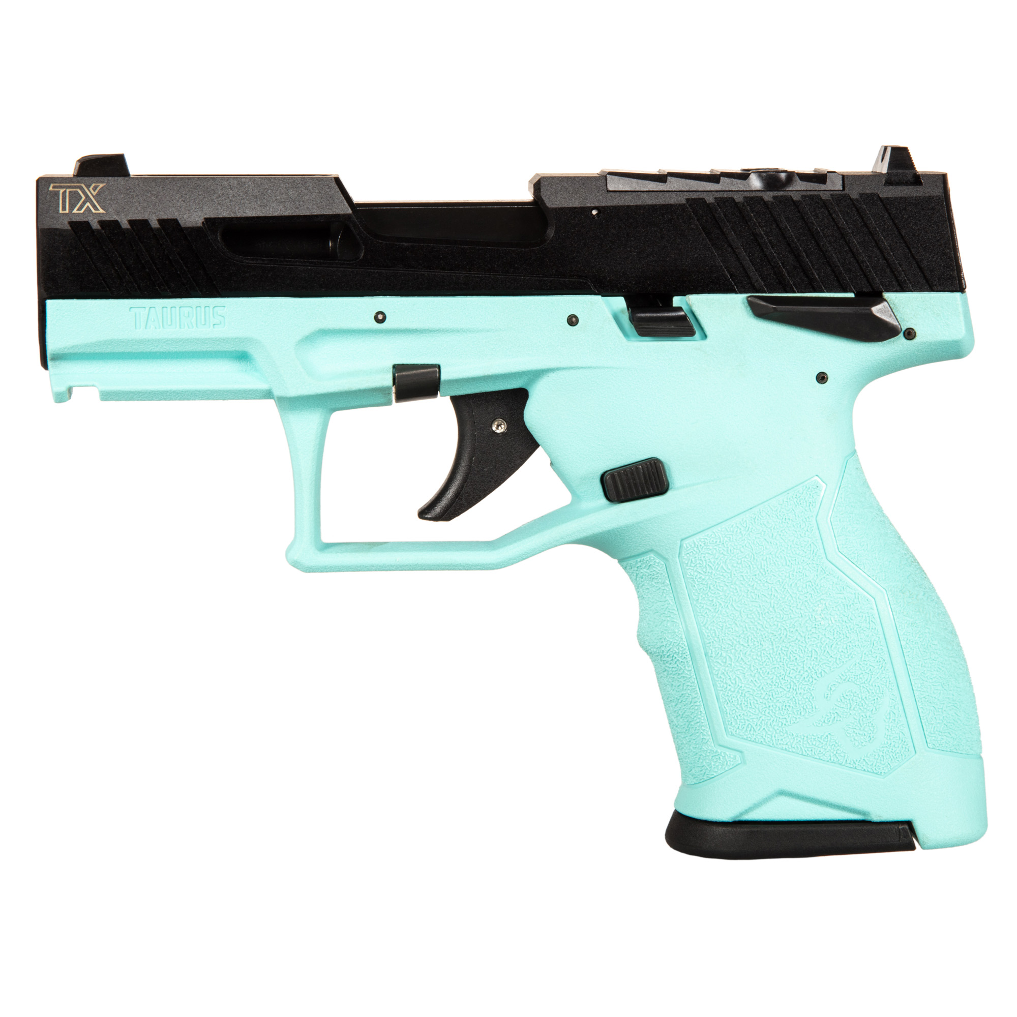 Taurus TX22 COMPACT Striker Fired 3.6″ 22 LR 13rd Blade Front/Adjustable Rear – Cyan, Black