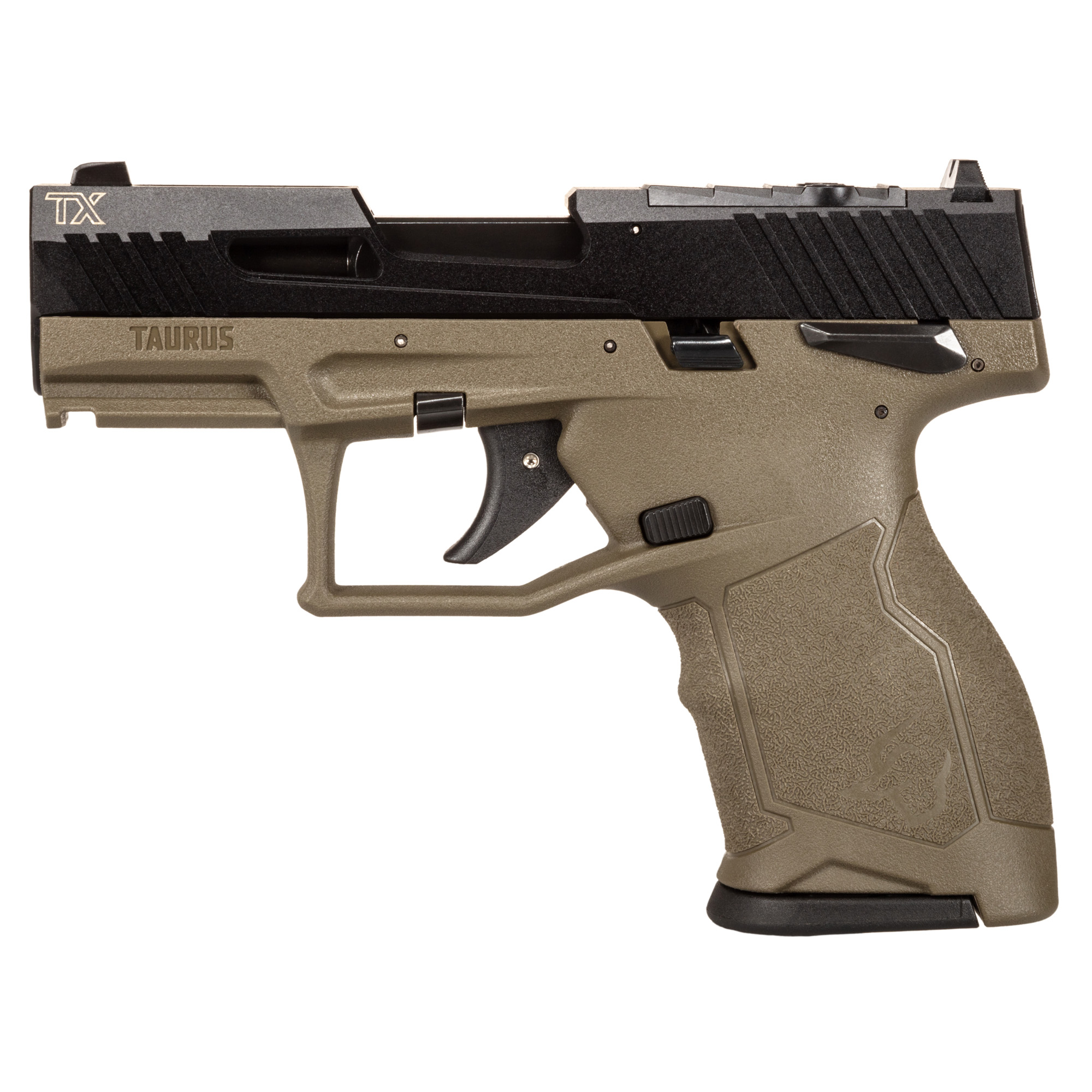 Taurus TX22 COMPACT Striker Fired 3.6″ 22 LR 13rd Blade Front/Adjustable Rear – Olive Drab Green, Black