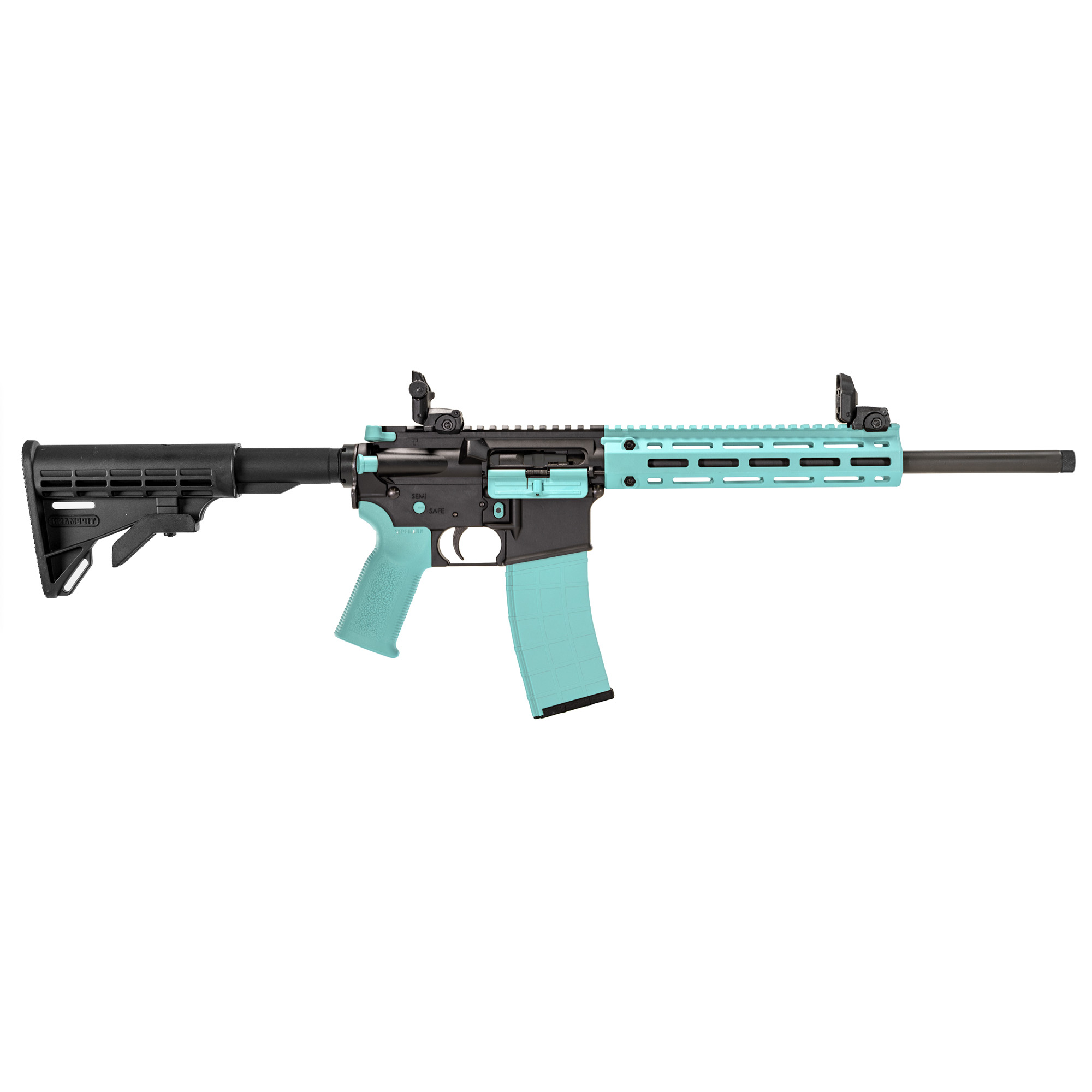 Tippmann M4-22 LTE Accent 16″ 22 LR 25rd Front/Rear Flip Sights – Black, Robin’s Egg Blue