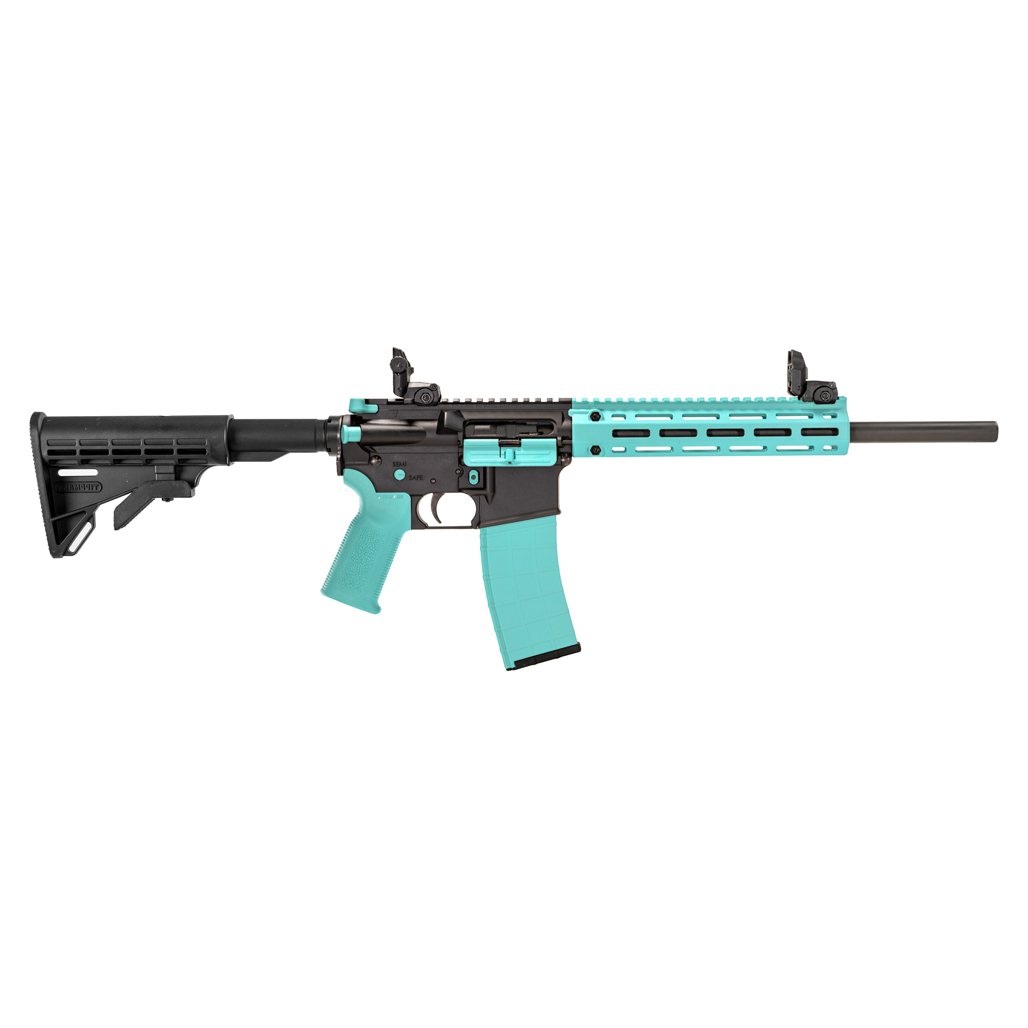 Tippmann M4-22 LTE Accent 16″ 22 LR 10rd Front/Rear Flip Sights – Black, Robin’s Egg Blue