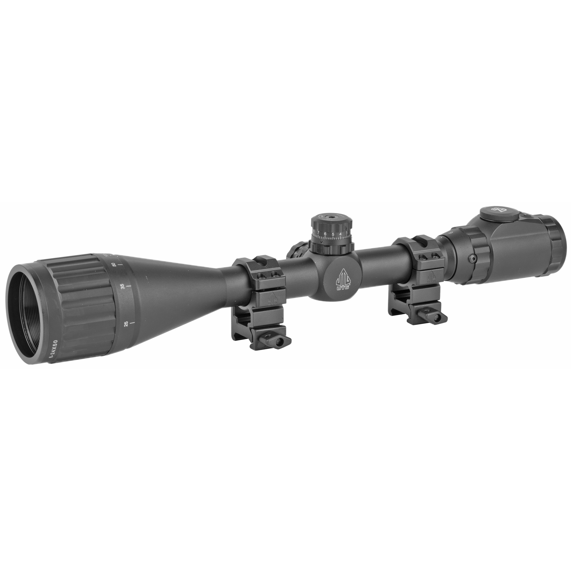 UTG 6-24X50 1″ Hunter Scope – AO – 36-color Mil-dot – w/Rings