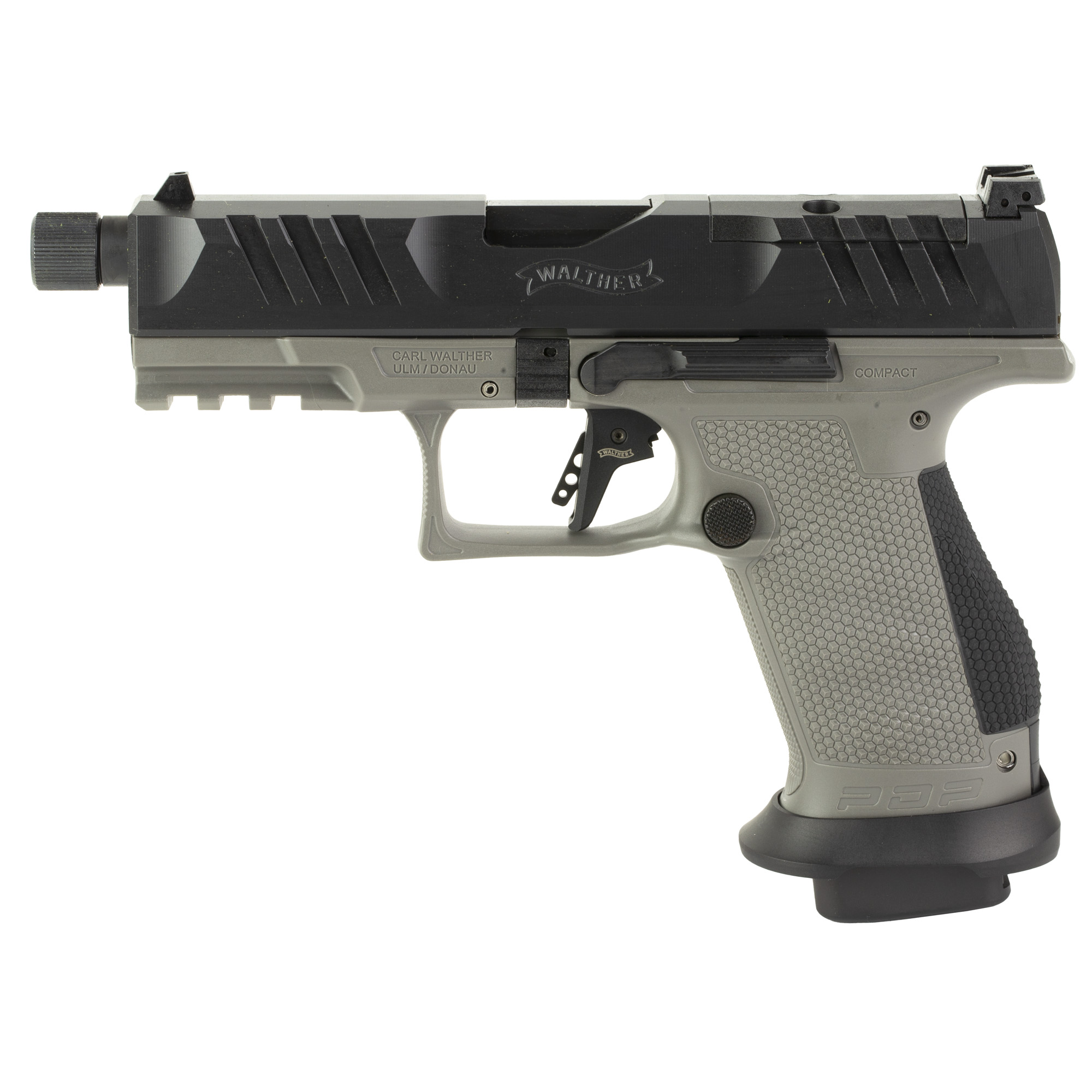 Walther PDP Compact Striker Fired 4.6″ 9mm 18rd Adjustable Rear Sight – Gray, Black