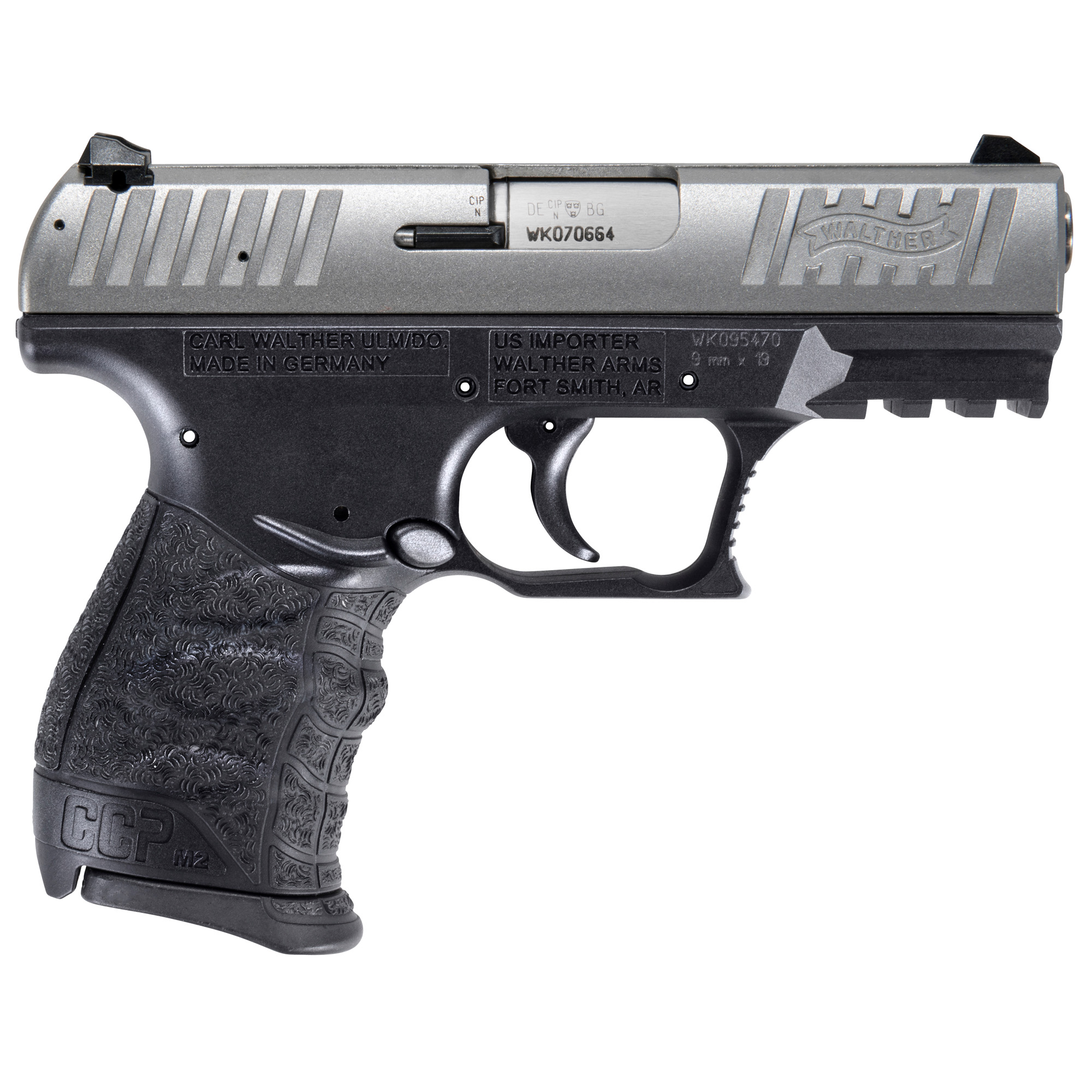 Walther CCP M2+ Striker Fired 3.54″ 9mm 8rd 3 Dot – Black, Silver