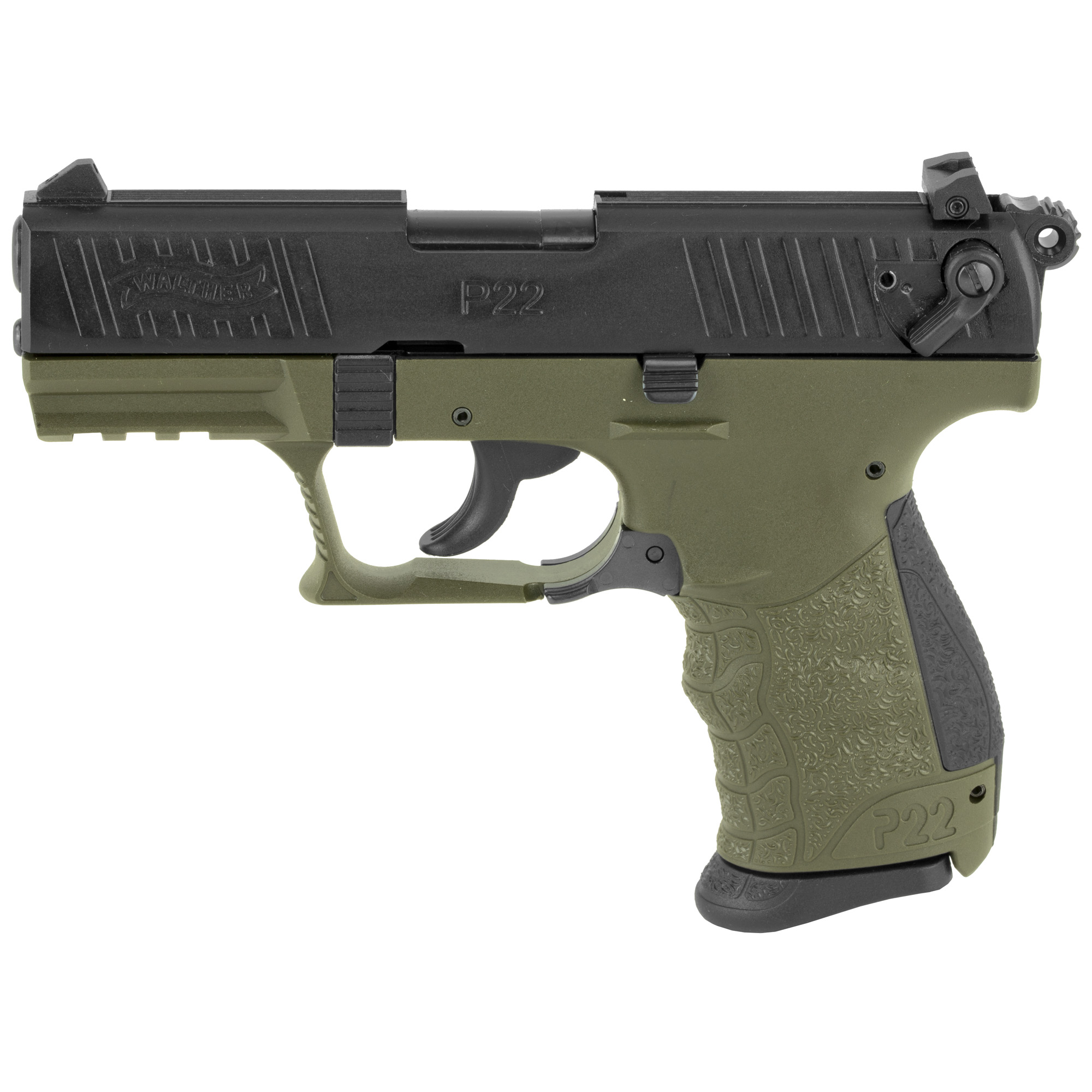 Walther P22Q Double Action 3.42″ 22 LR 10rd 3 Dot – Military Green, Black