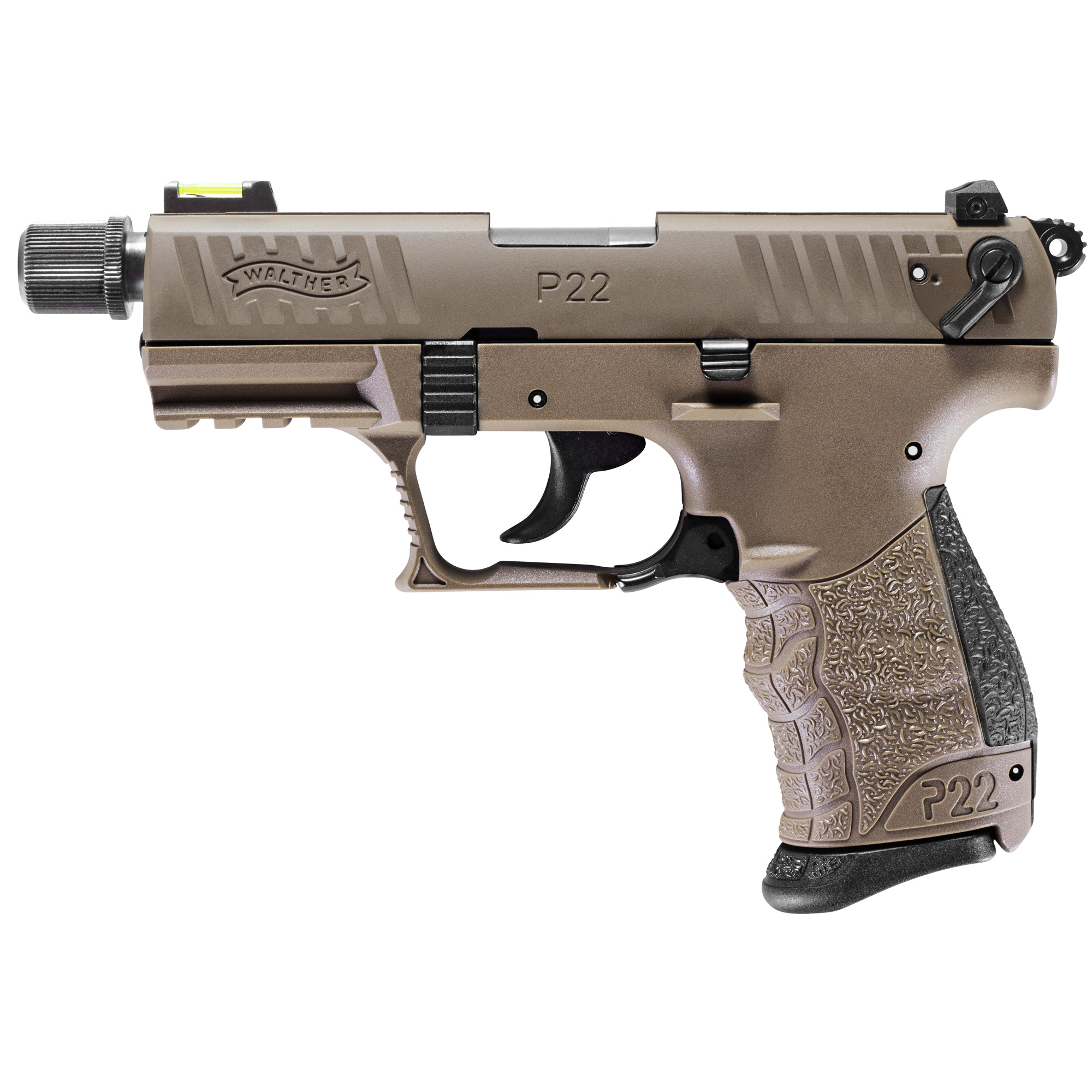 Walther P22Q Double Action 3.42″ 22 LR 10rd Fiber Optic Front Sight – Flat Dark Earth