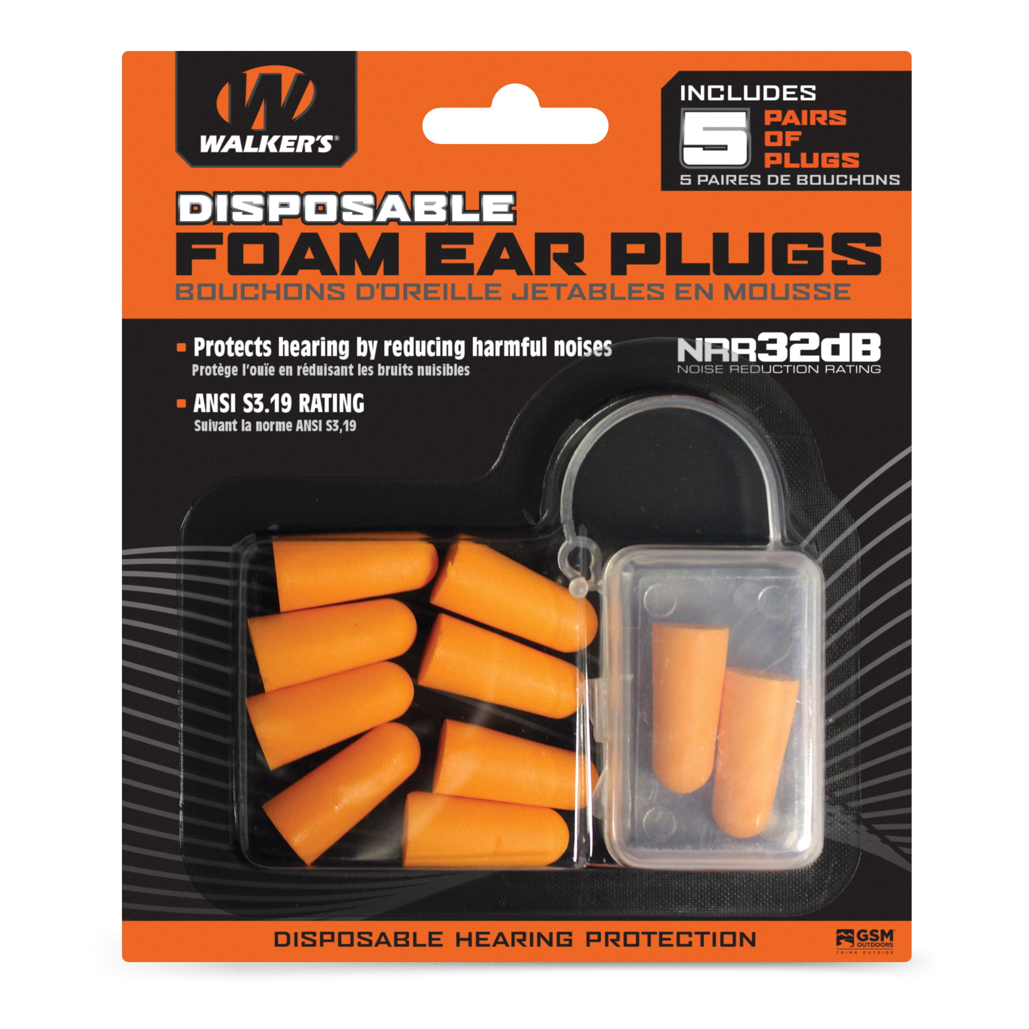 Walker’s Foam Ear Plug – 5 – Orange