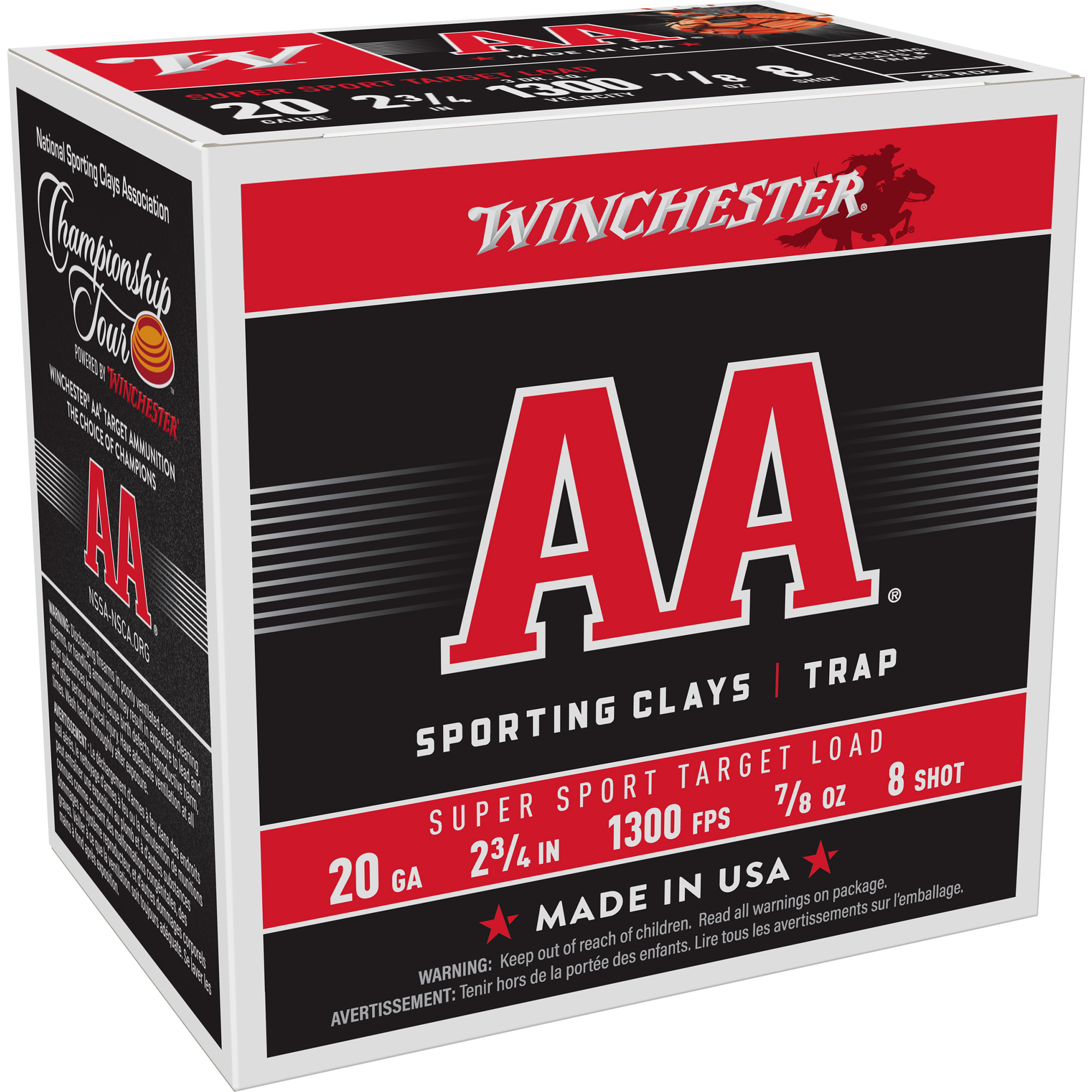 Winchester AA Supersport Sporting Clay 20 Gauge 2.75″ #8 Shotshell – 25rd