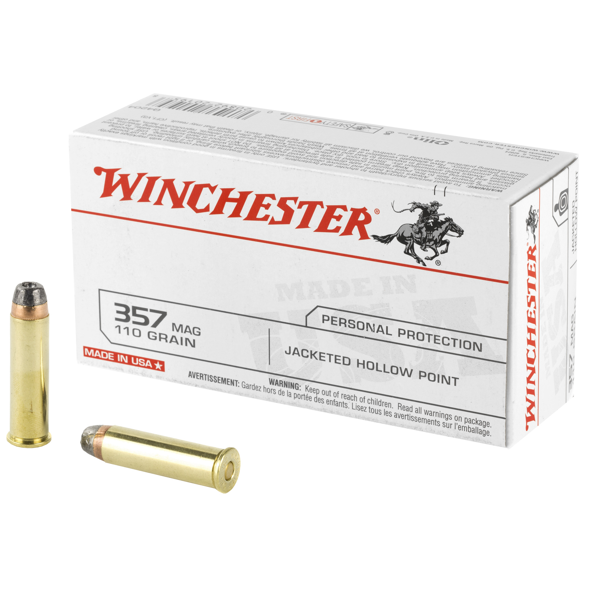 Winchester USA 357 Magnum 110gr Jacketed Hollow Point – 50rd