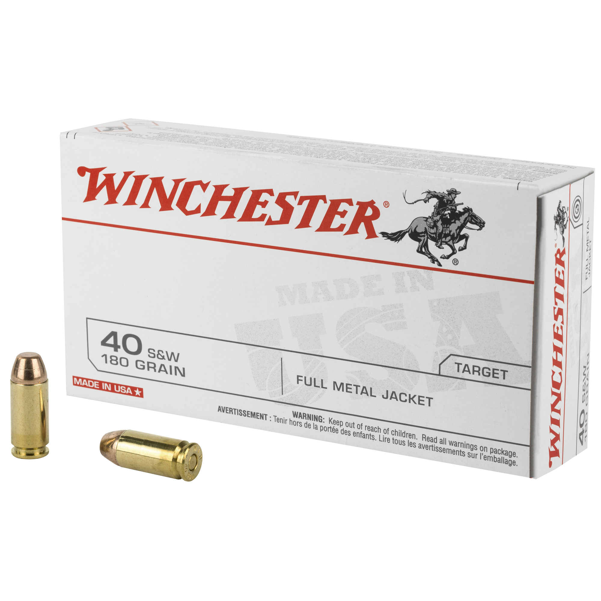 Winchester USA 40 S&W 180gr Full Metal Jacket – 50rd