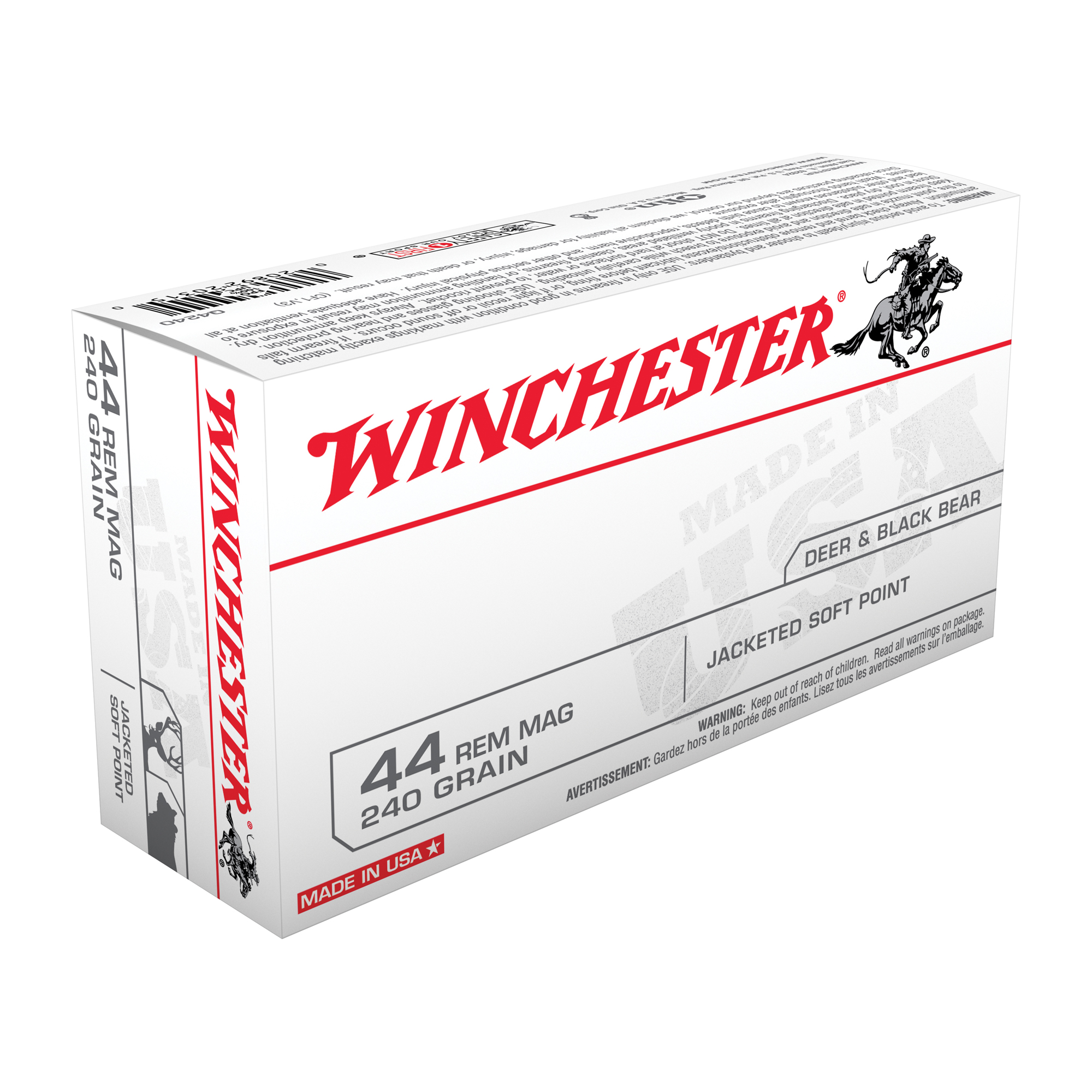 Winchester USA 44 Magnum 240gr Jacketed Soft Point – 50rd