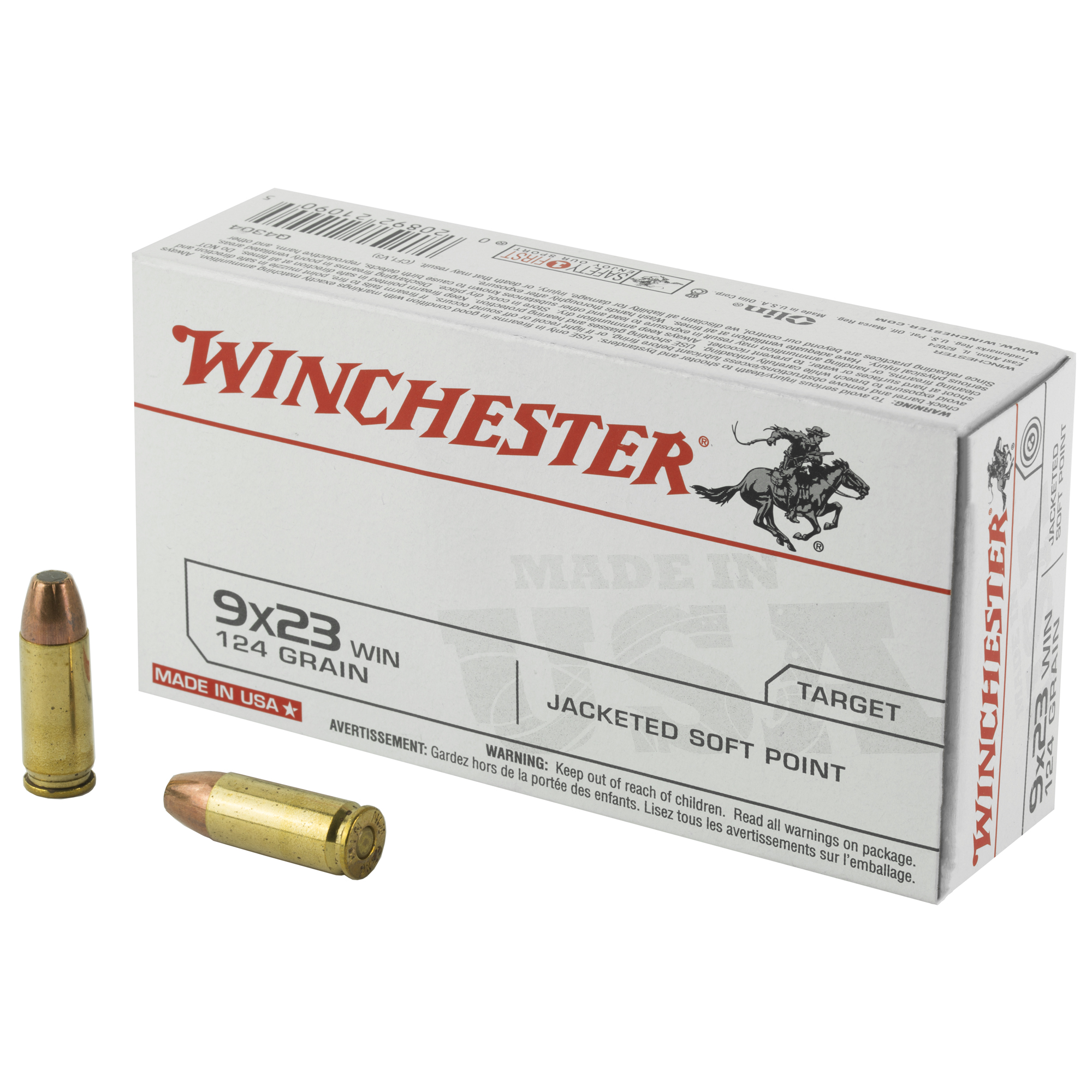 Winchester USA 9X23 124gr Jacketed Soft Point – 50rd