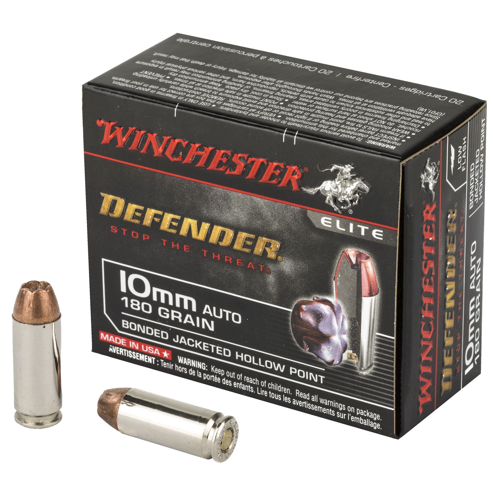 Winchester Defender 10mm 180gr Jacketed Hollow Point – 20rd