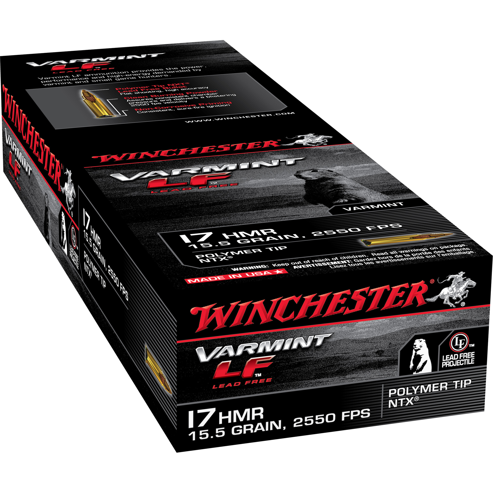 Winchester Varmint LF Rimfire 17 HMR California Certified Nonlead Ammunition 15.5gr NTX – 50rd