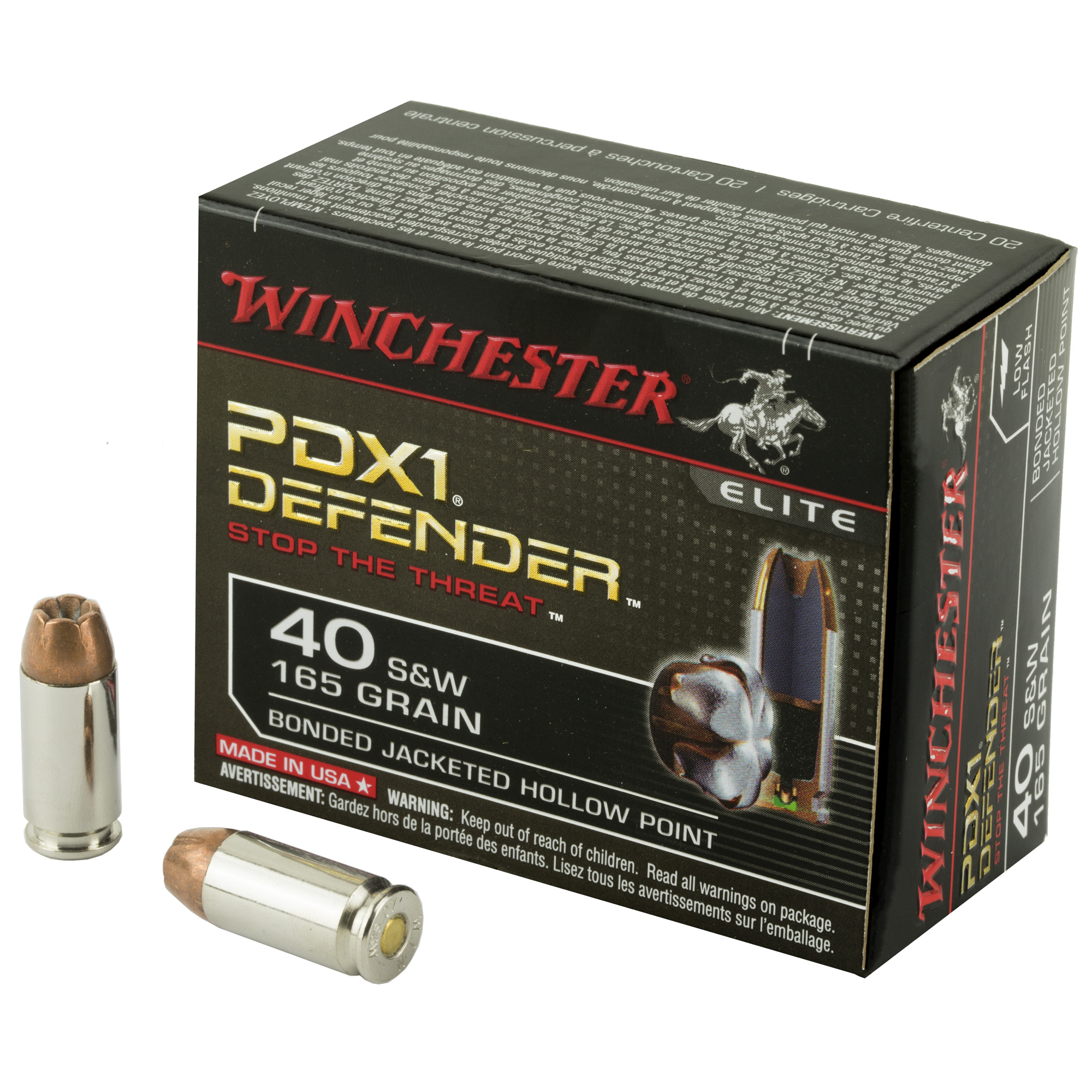 Winchester PDX1 Defender 40 S&W 165gr Jacketed Hollow Point – 20rd