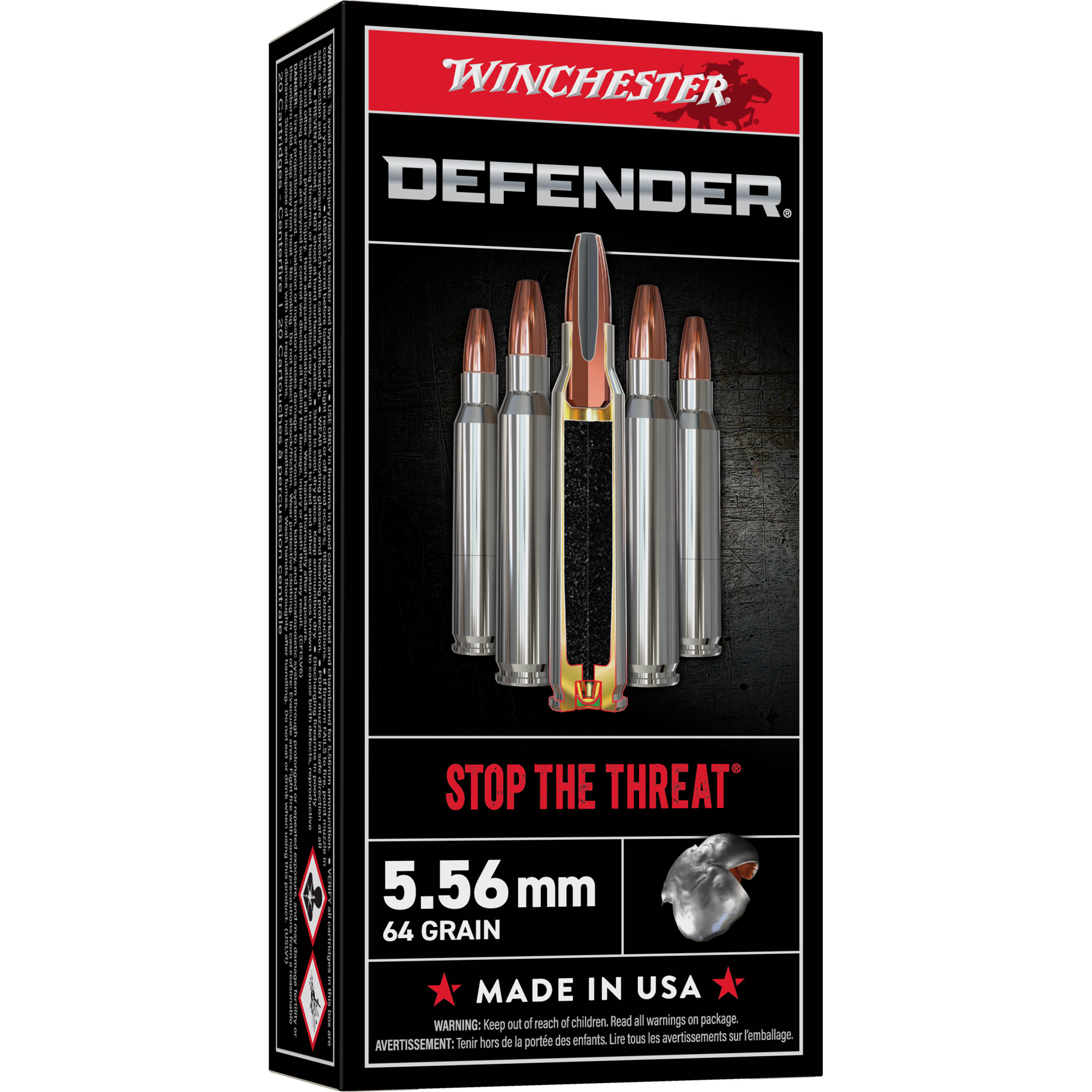 Winchester Defender 5.56 NATO 64gr Pointed Soft Point – 20rd