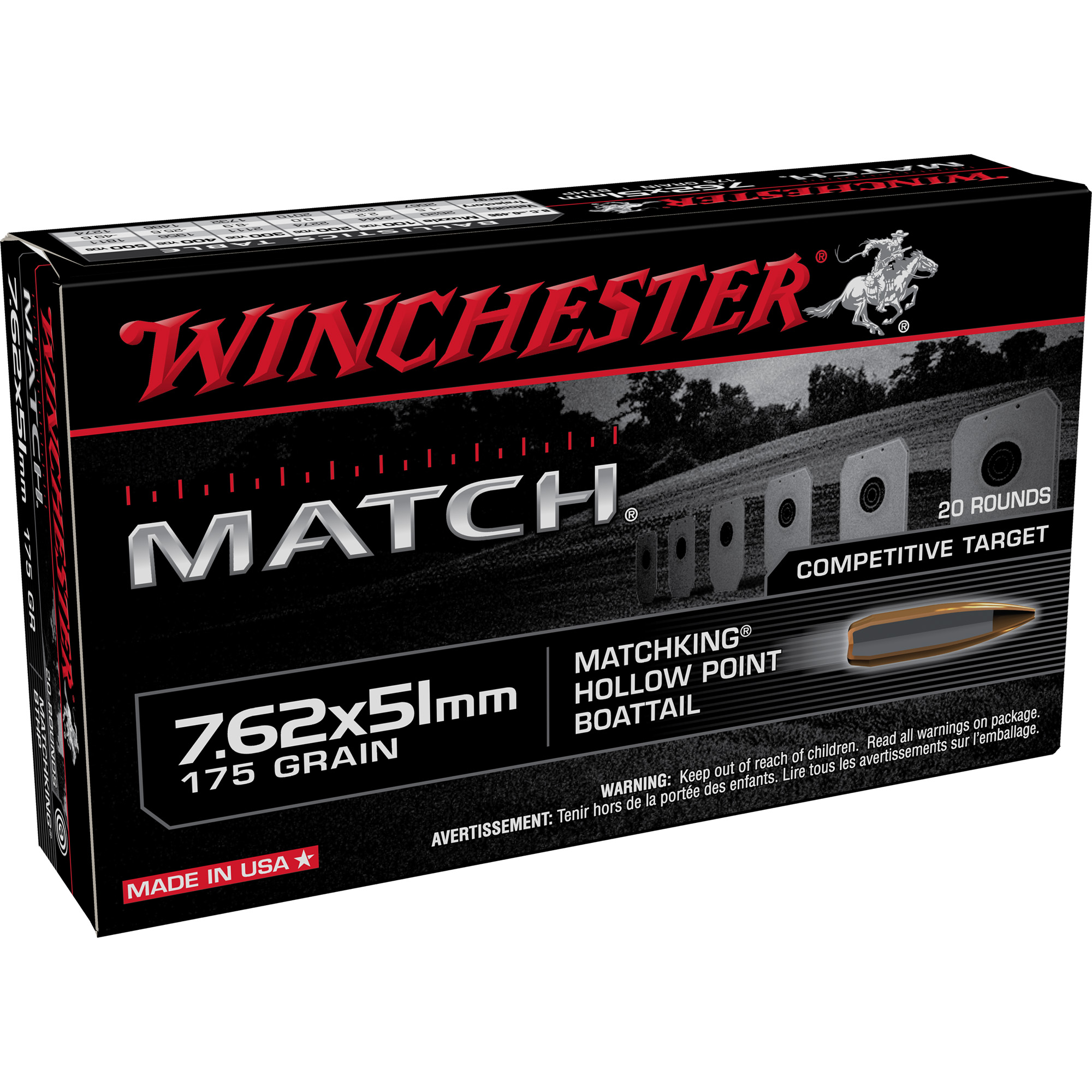 Winchester Match 7.62 NATO 175gr Boat Tail Hollow Point – 20rd