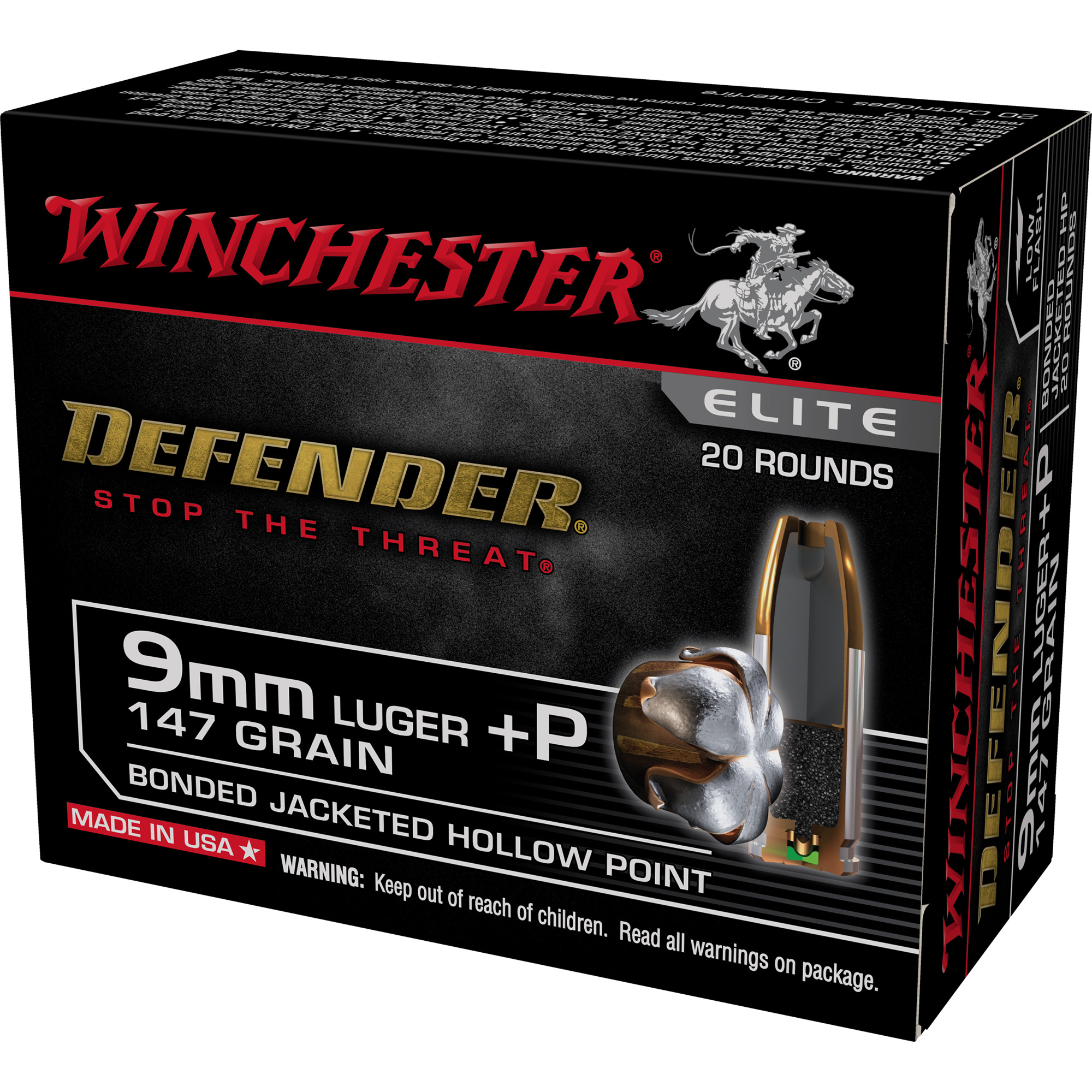 Winchester Defender 9mm 147gr Jacketed Hollow Point – 20rd