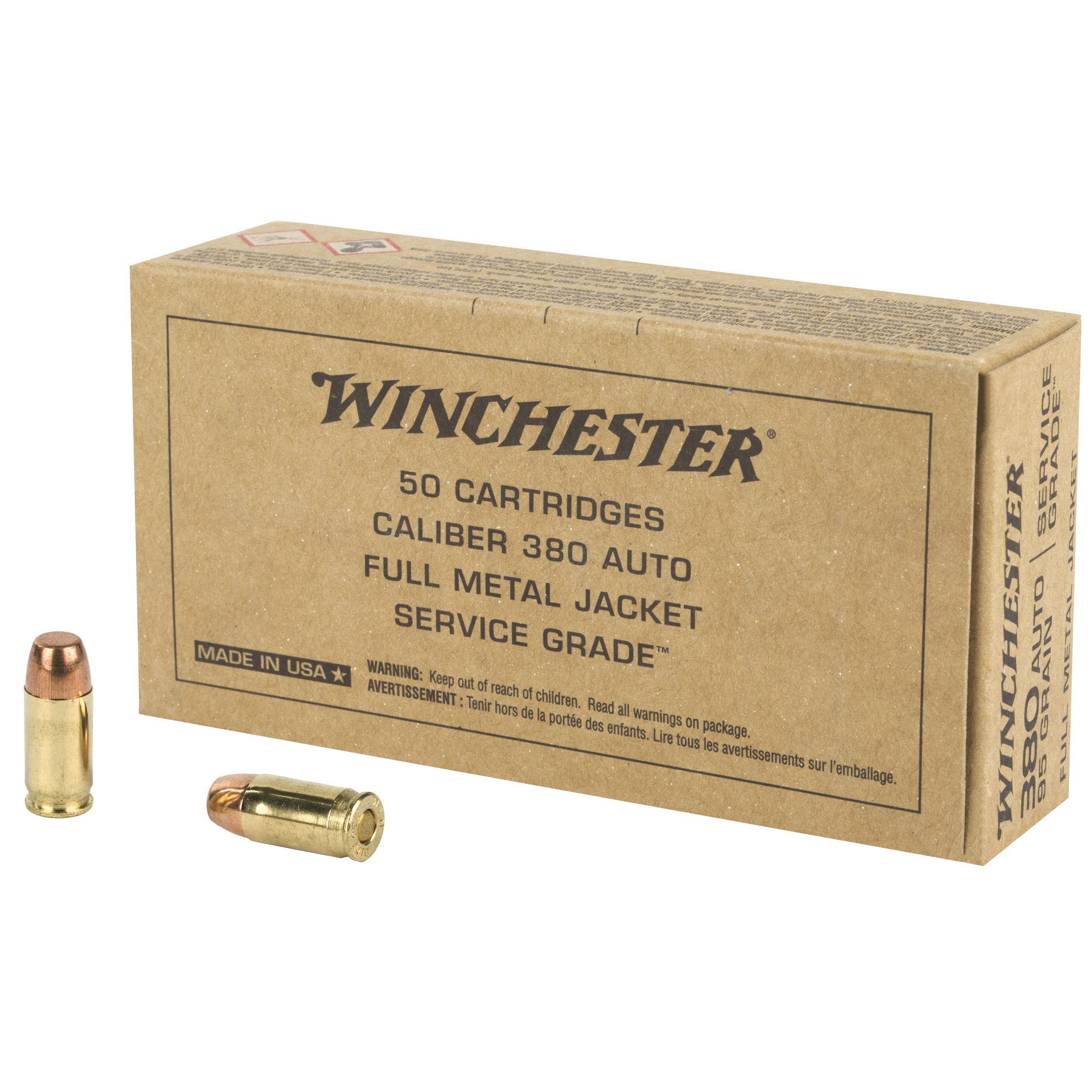 Winchester Service Grade 380 ACP 95gr Full Metal Jacket – 50rd