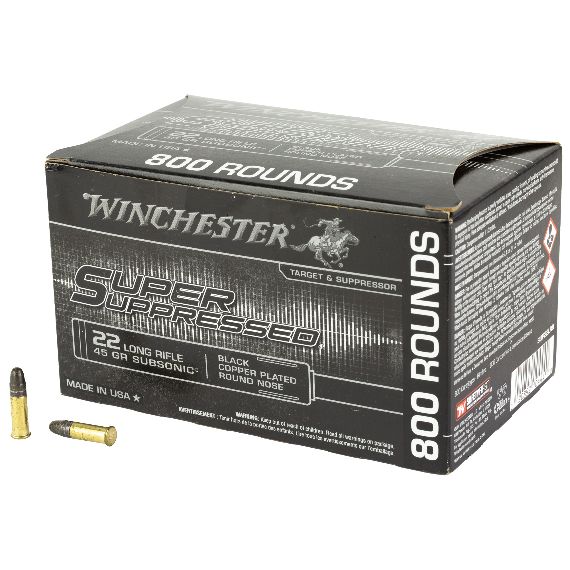 Winchester Super Suppressed Rimfire 22 LR 45gr Copper Plated Round Nose – 800rd