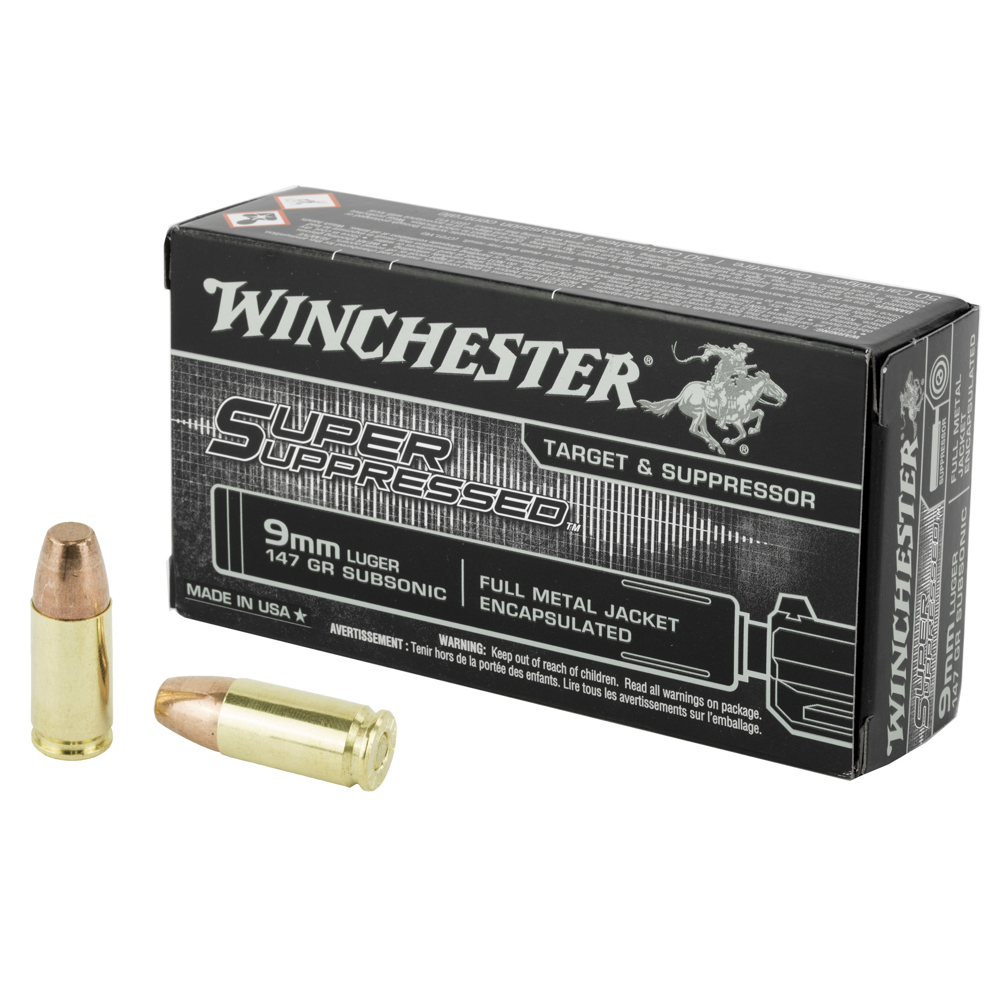 Winchester Super Suppressed 9mm 147gr Full Metal Jacket – 50rd