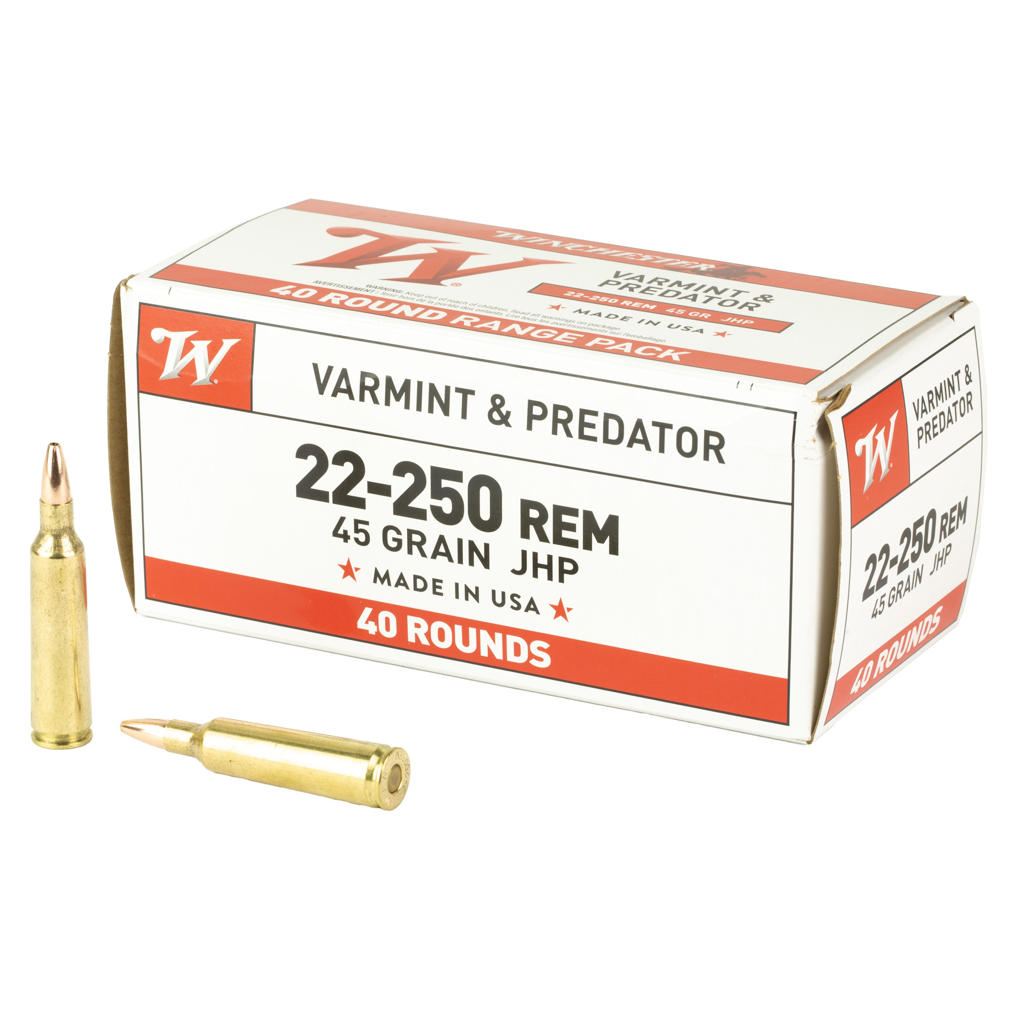 Winchester Varmint 22-250 Remington 45gr Jacketed Hollow Point – 40rd