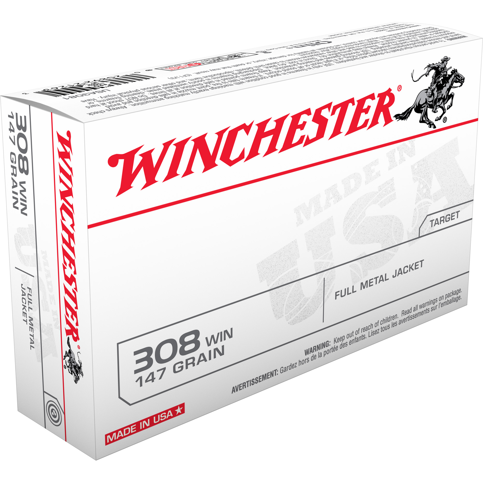 Winchester USA WHITE BOX 308 Winchester 147gr Full Metal Jacket – 20rd