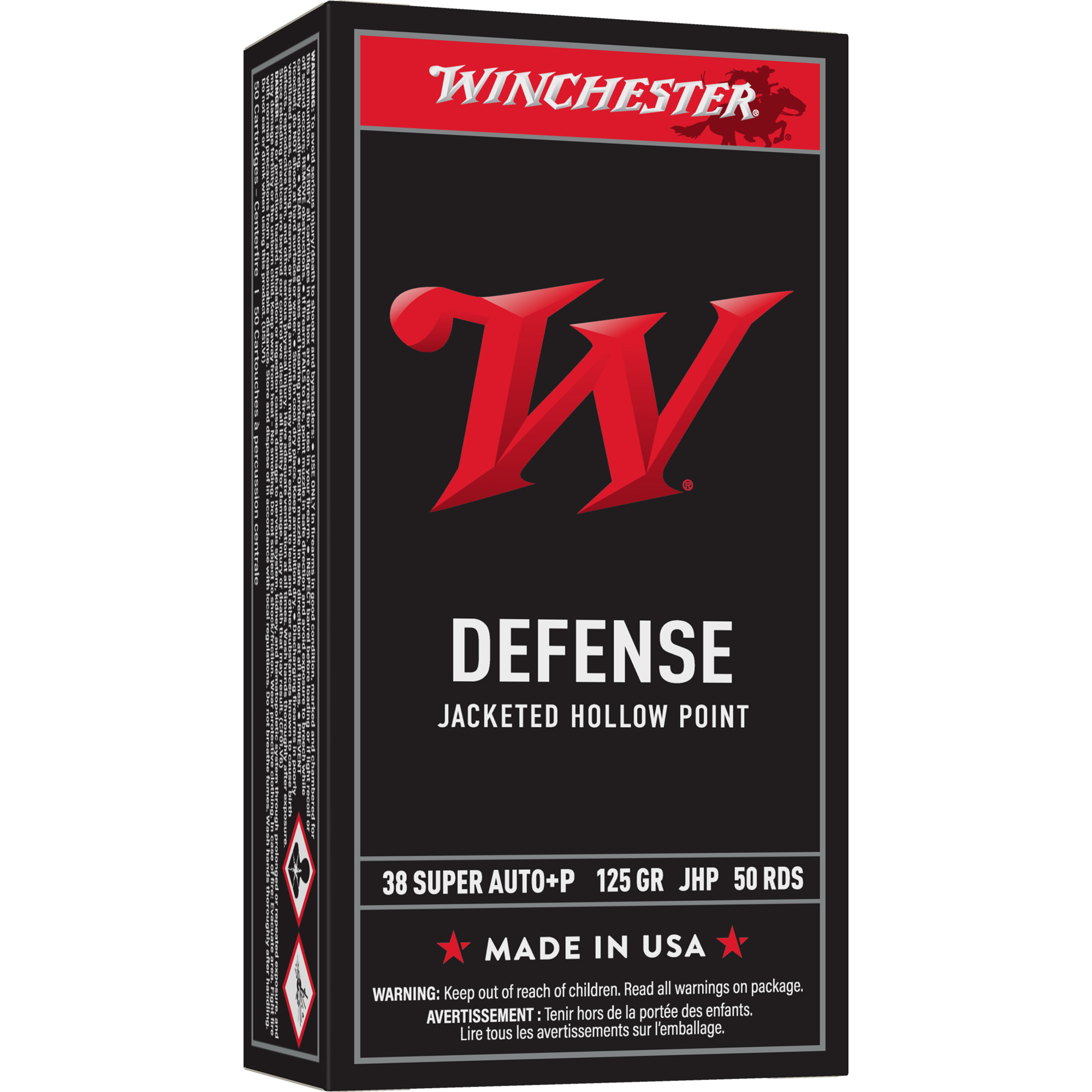 Winchester USA WHITE BOX 38 Super 125gr Jacketed Hollow Point – 50rd