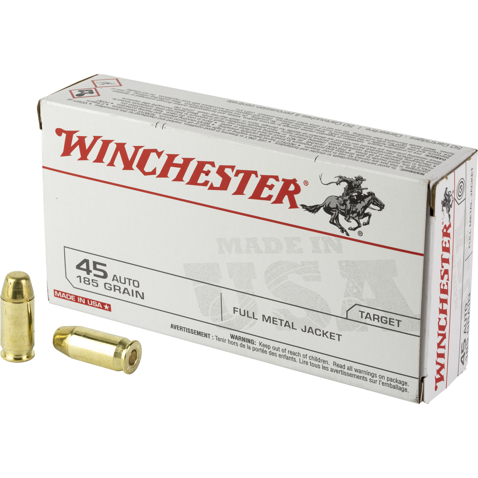 Winchester USA WHITE BOX 45 ACP 185gr Full Metal Jacket – 50rd