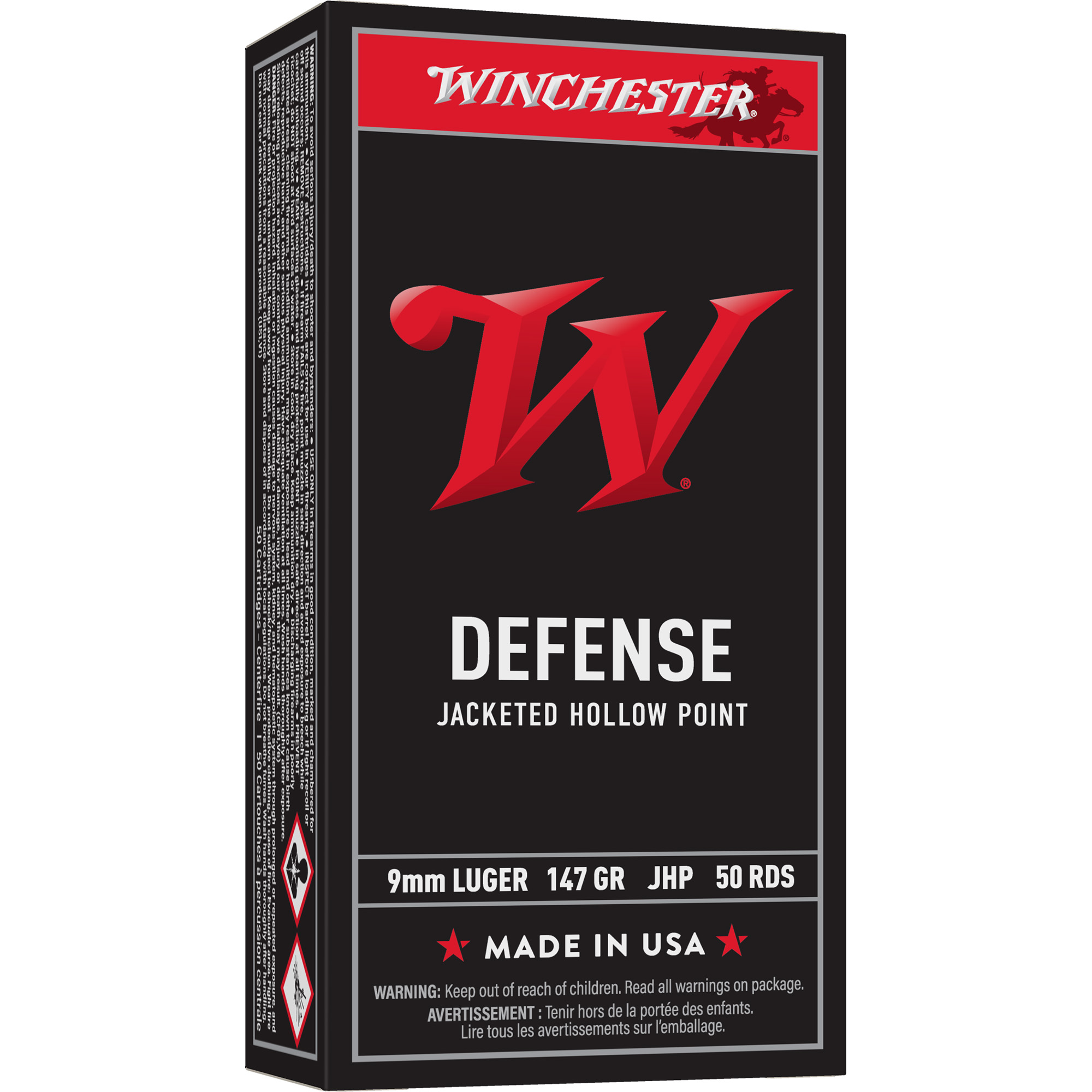 Winchester USA 9mm 147gr Jacketed Hollow Point – 50rd