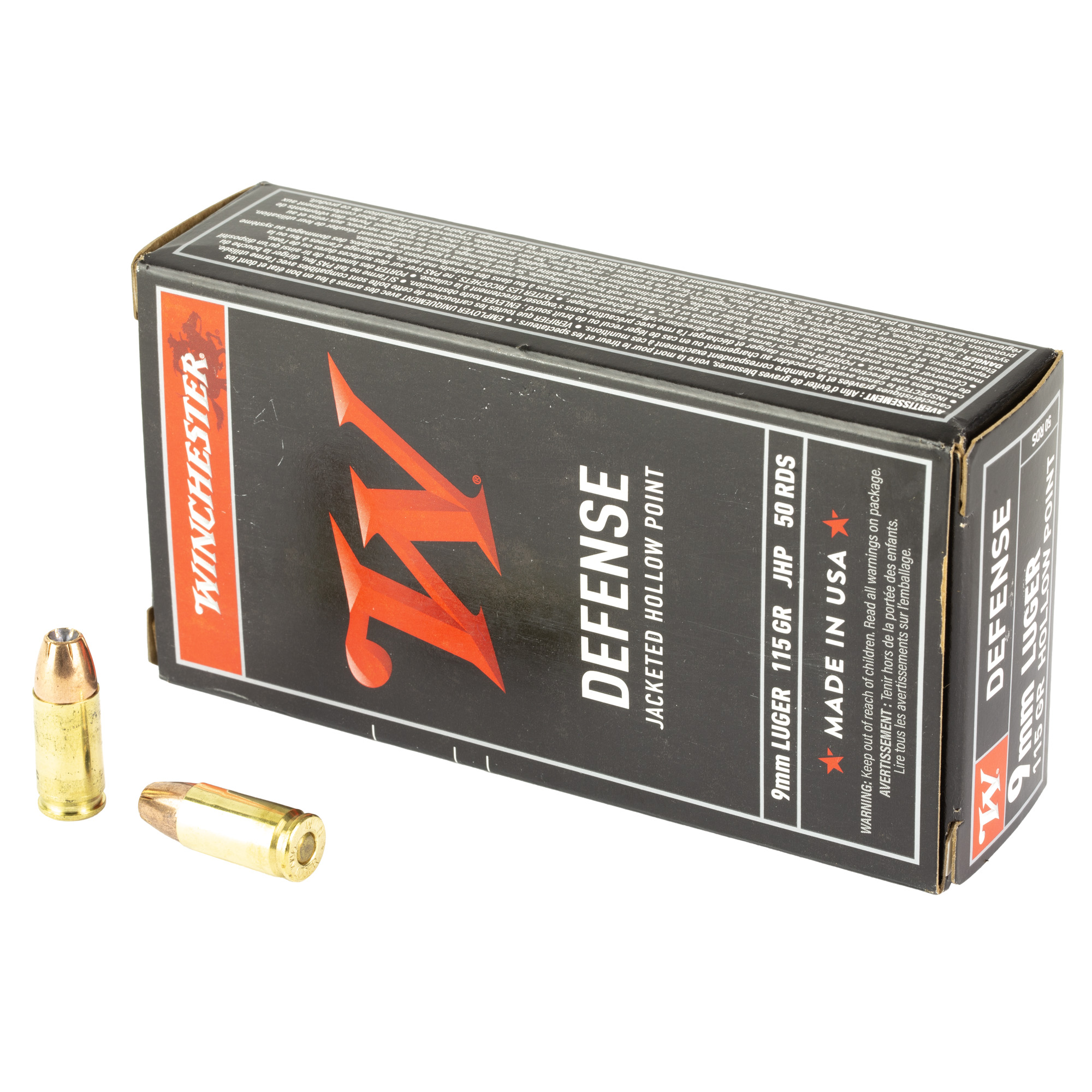 Winchester USA 9mm 115gr Jacketed Hollow Point – 50rd