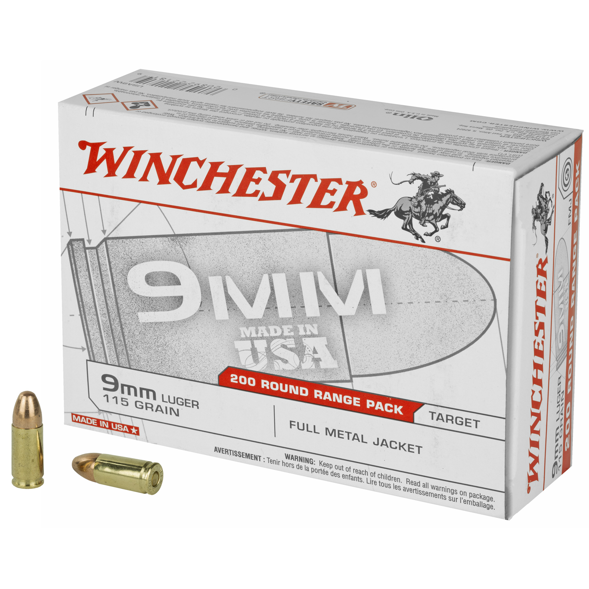 Winchester USA 9mm 115gr Full Metal Jacket – 200rd