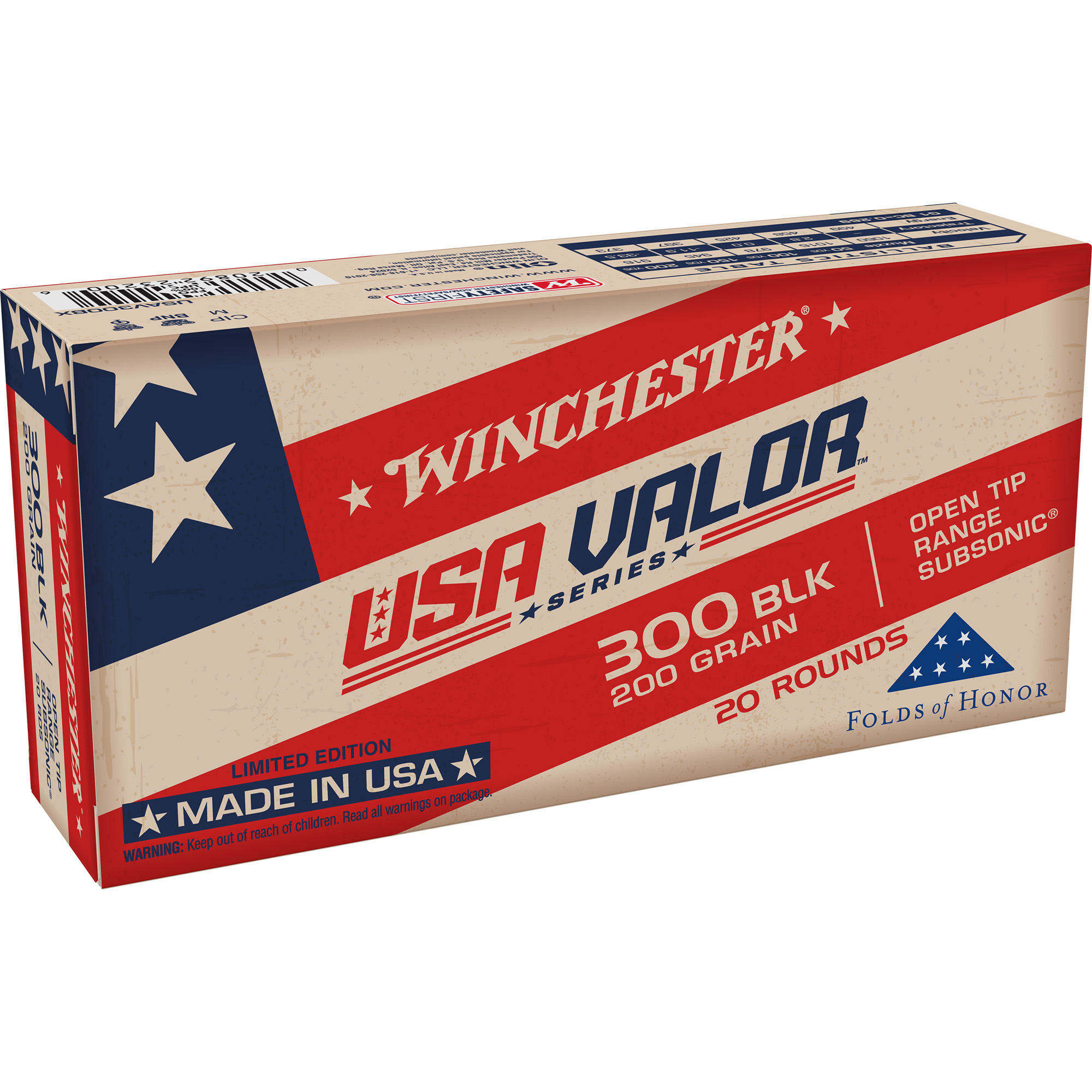 Winchester USA VALOR 300 Blackout 200gr Open Tip – 20rd