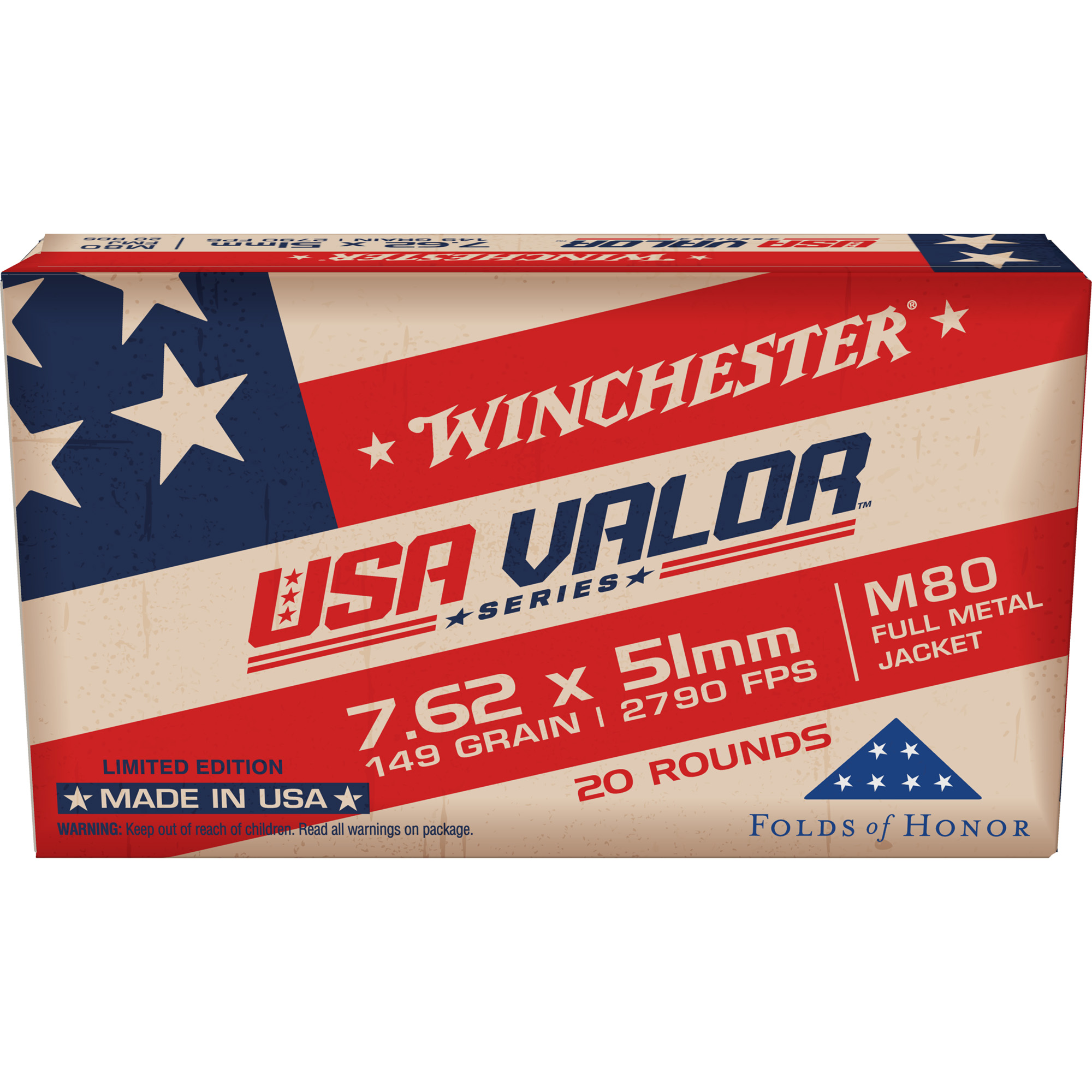 Winchester USA VALOR 7.62 NATO 149gr Full Metal Jacket – 20rd