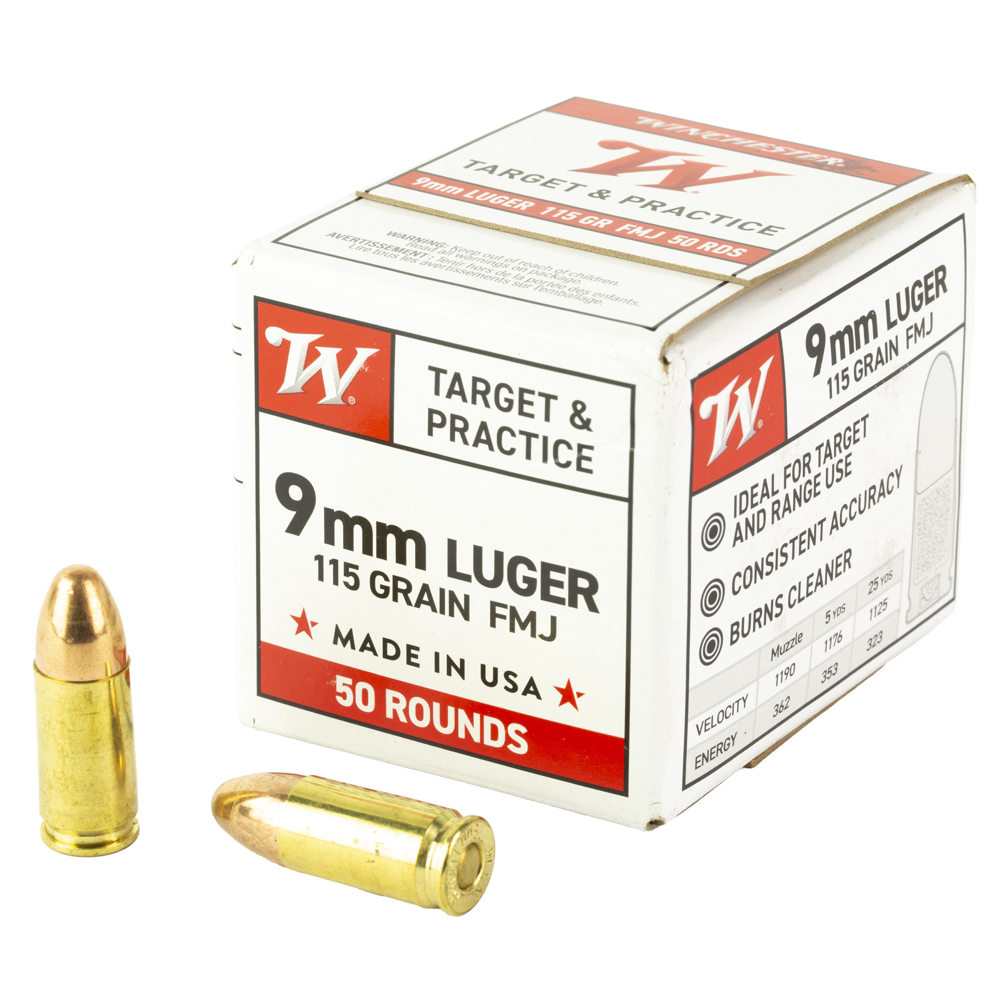 Winchester USA WHITE BOX 9mm 115gr Full Metal Jacket – 50rd