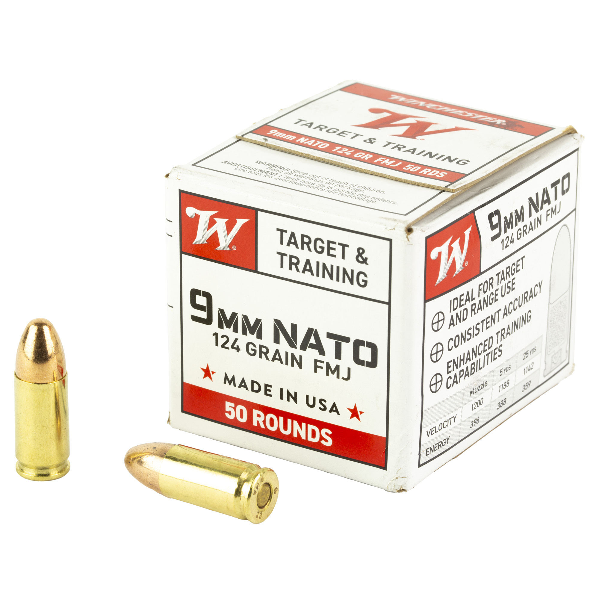 Winchester USA WHITE BOX 9mm 124gr Full Metal Jacket – 50rd