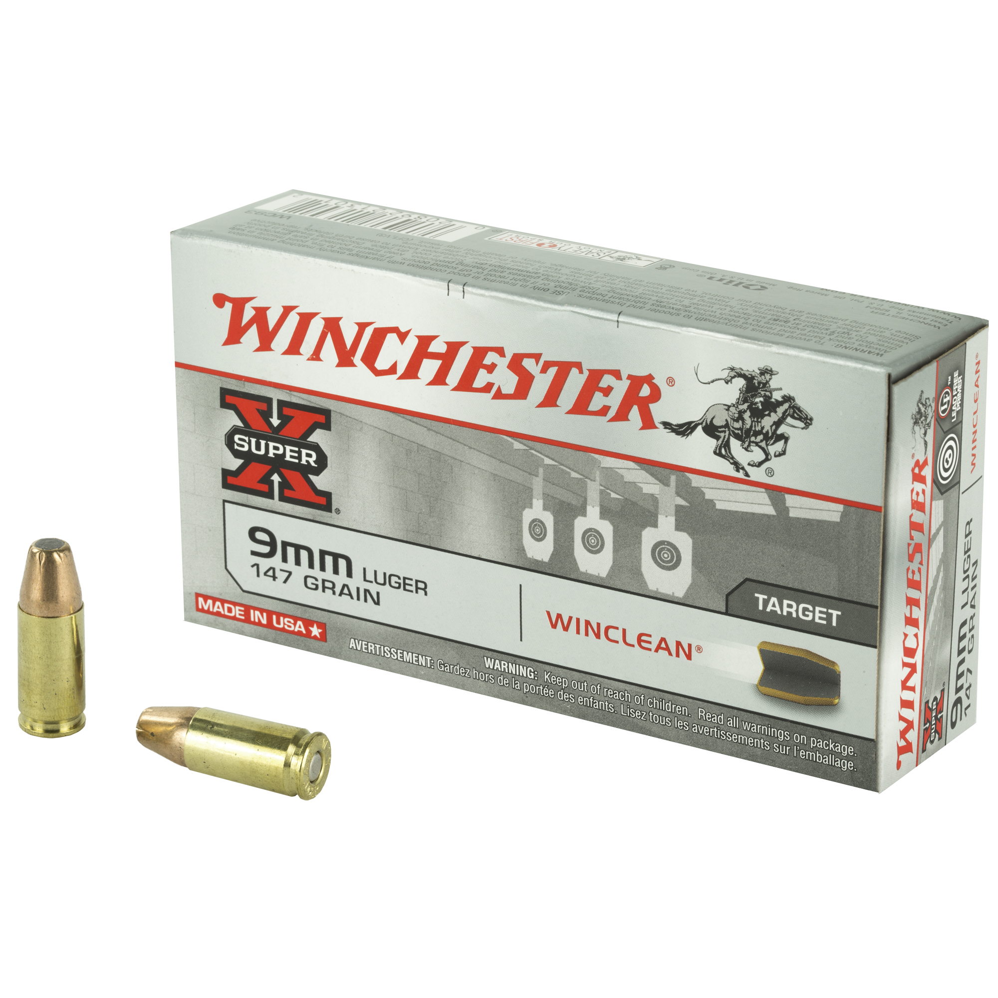 Winchester Super-X WinClean 9mm 147gr Brass Enclosed Base – 50rd