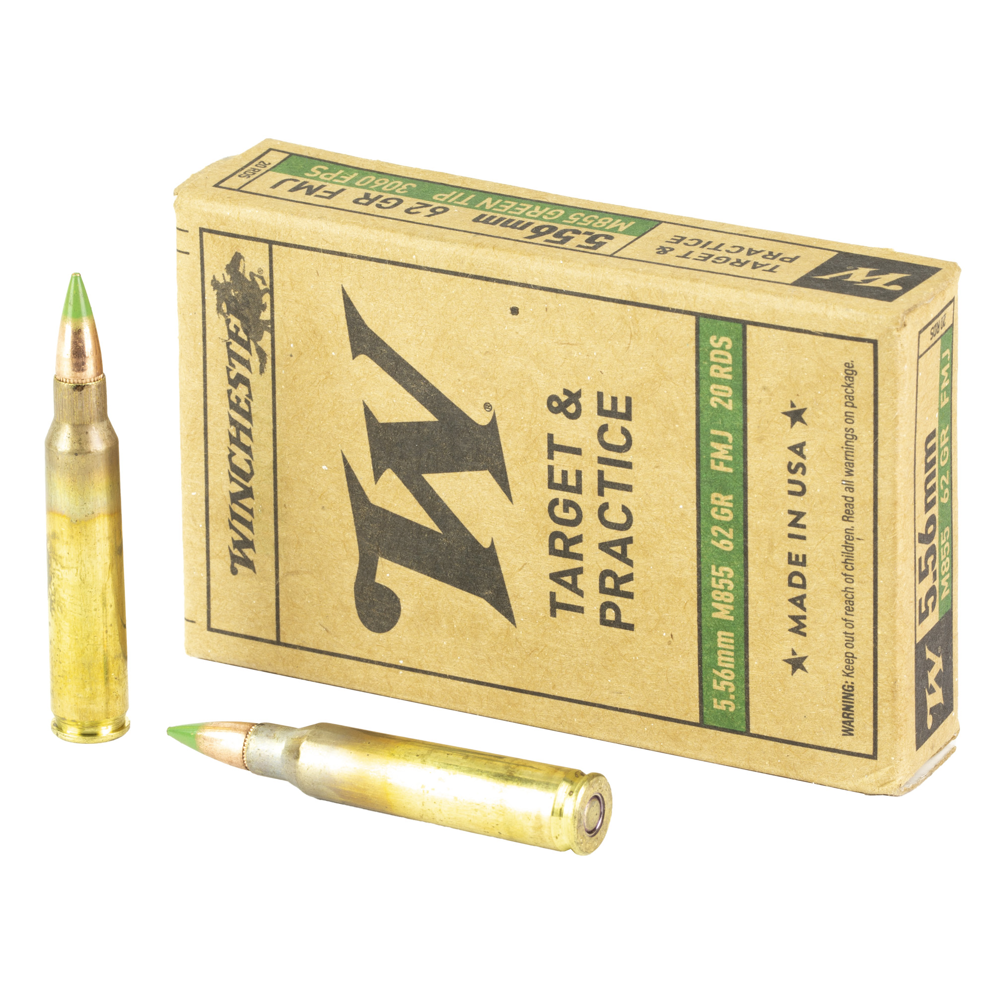 Winchester M855 5.56 NATO Green Tip 62gr Full Metal Jacket – 20rd