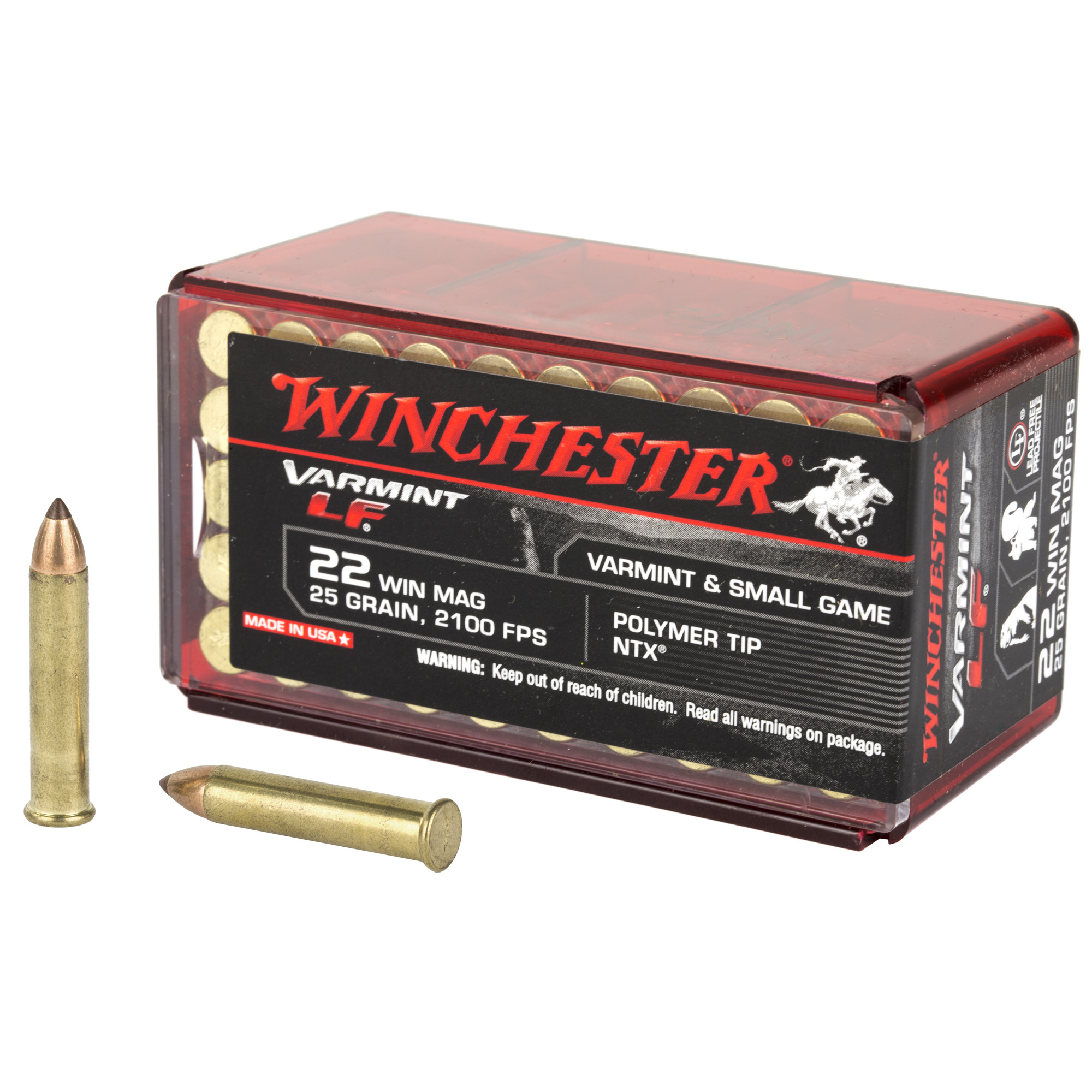 Winchester Varmint LF Rimfire 22 WMR California Certified Nonlead Ammunition 25gr NTX – 50rd