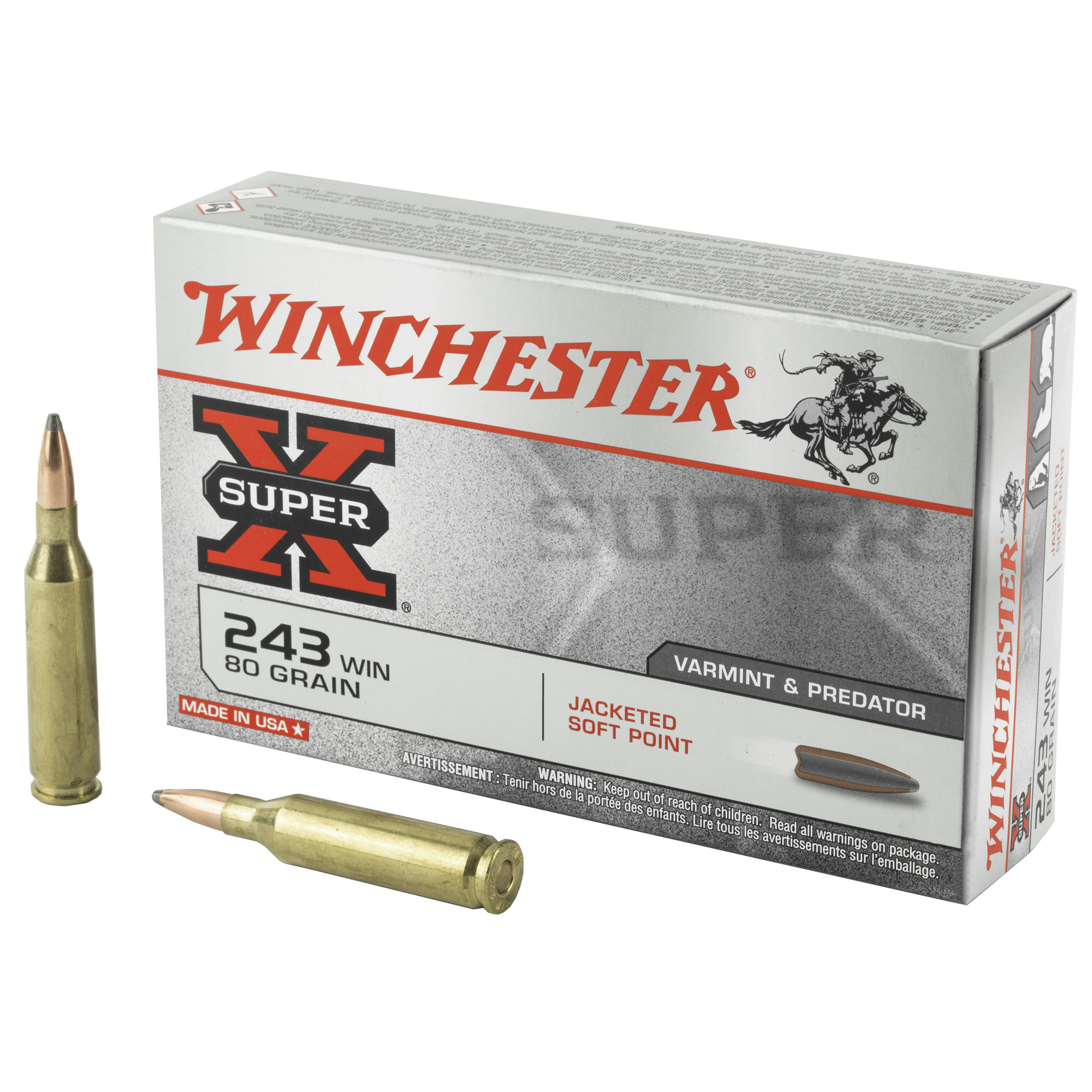 Winchester Super-X 243 Winchester 80gr Jacketed Soft Point – 20rd